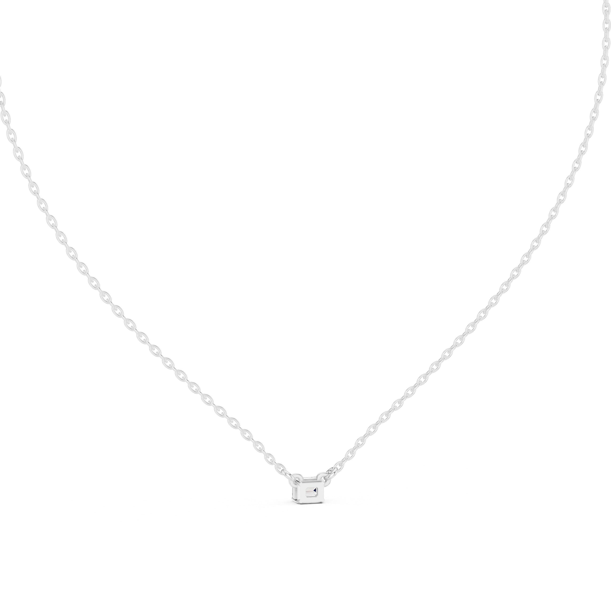 Minimal Emerald Cut Solitaire Diamond Pendant Necklace