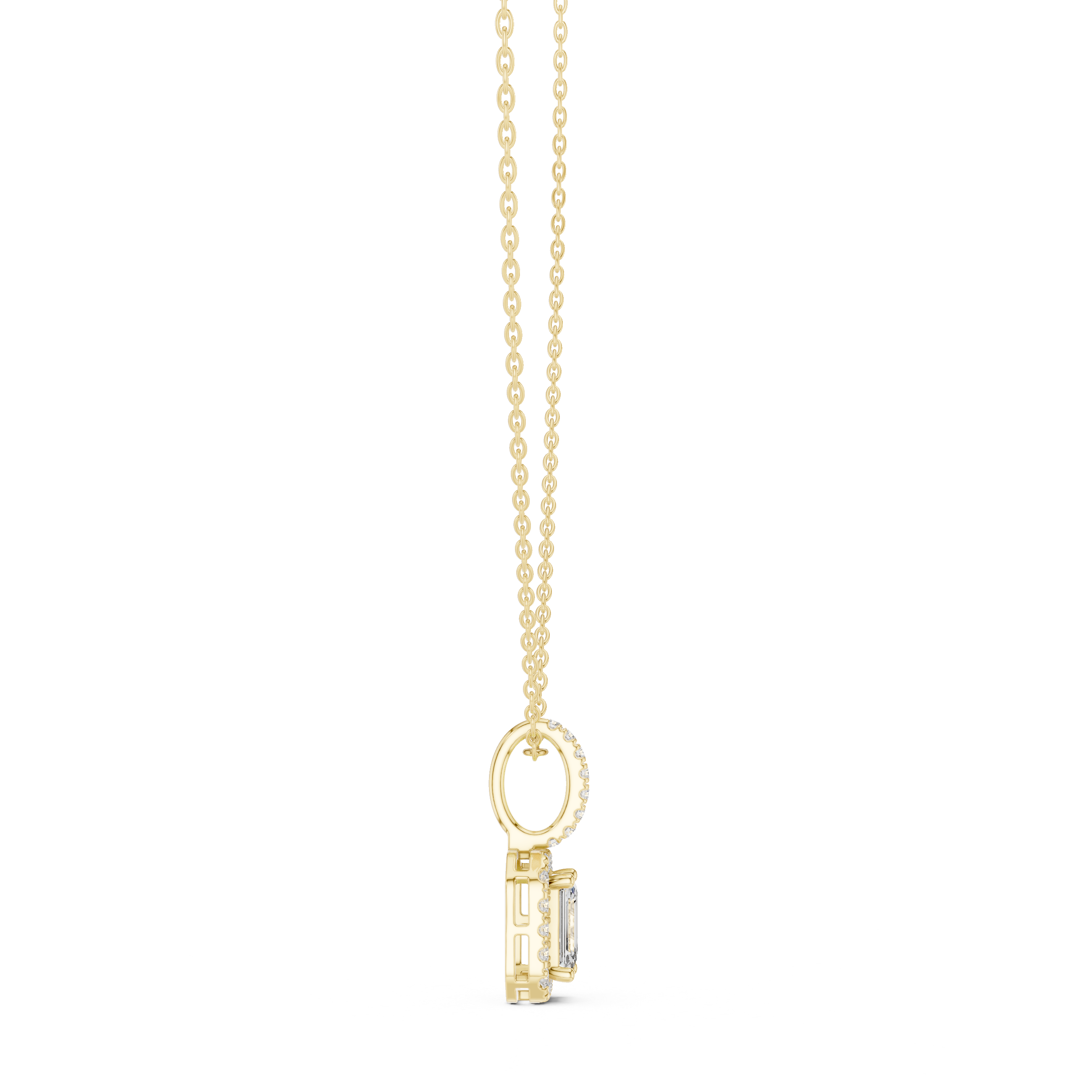 Emerald Cut Halo Diamond Pendant Necklace