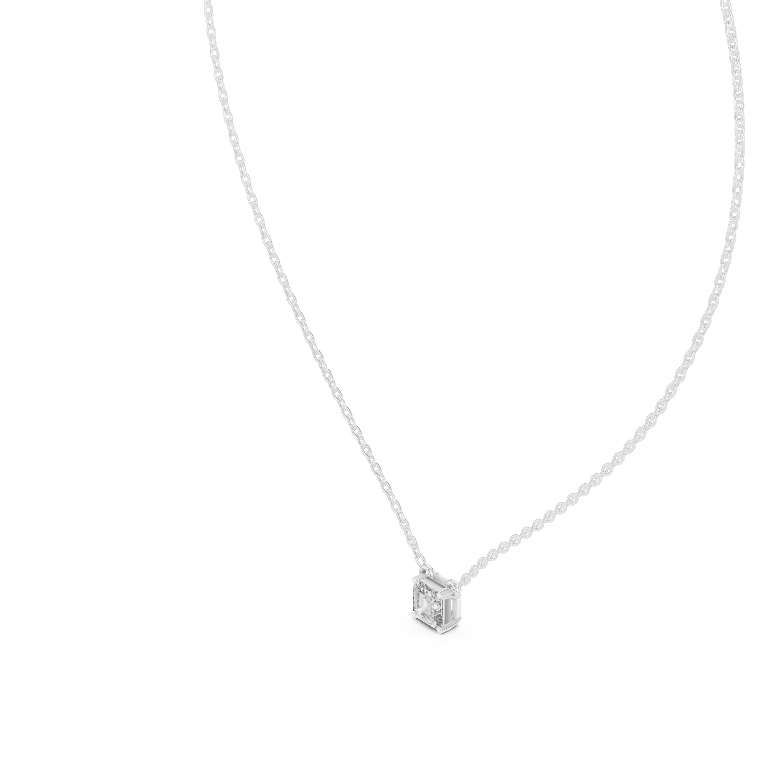 Emerald Cut Solitaire Diamond Pendant Necklace