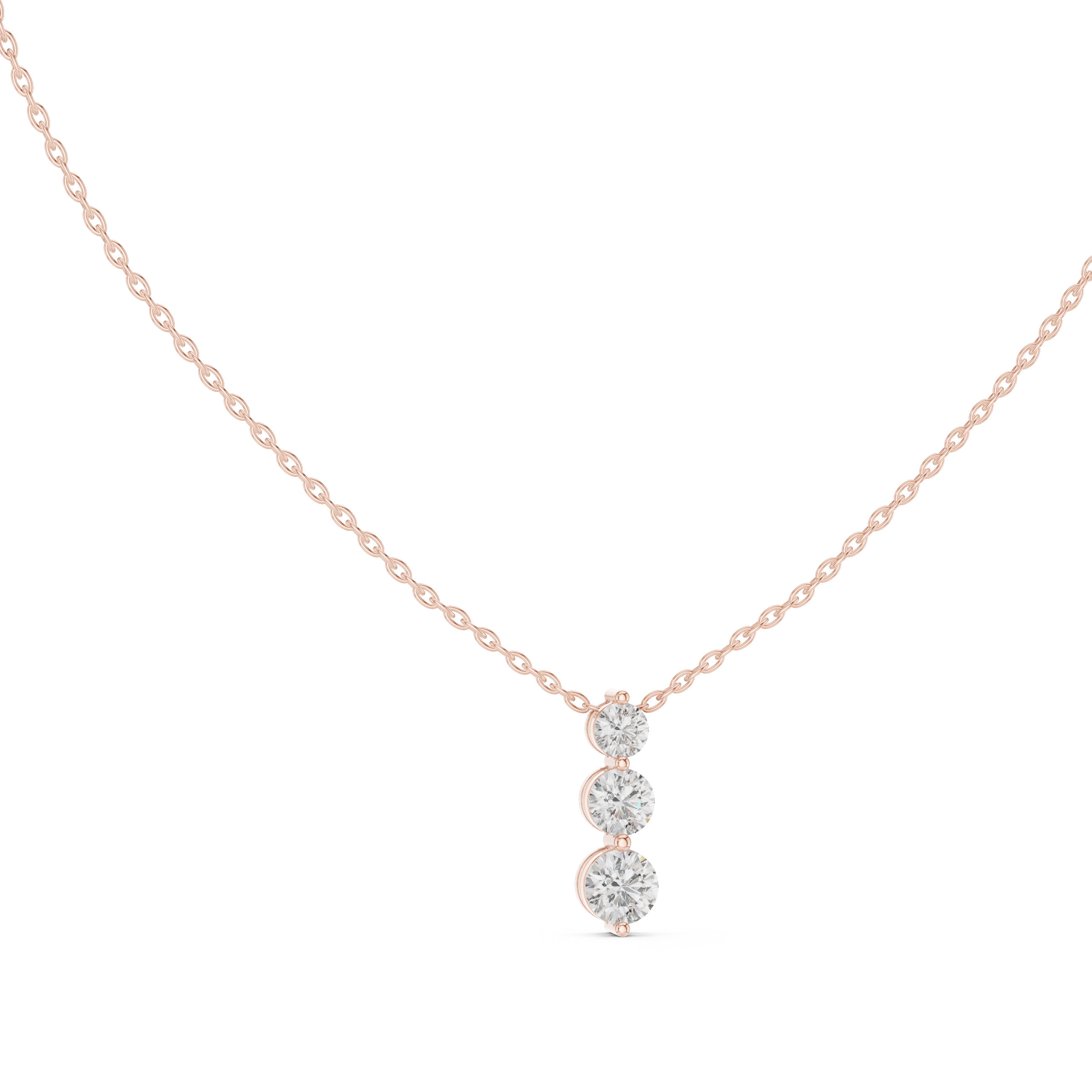 Three Stone Vertical Diamond Drop Pendant Necklace