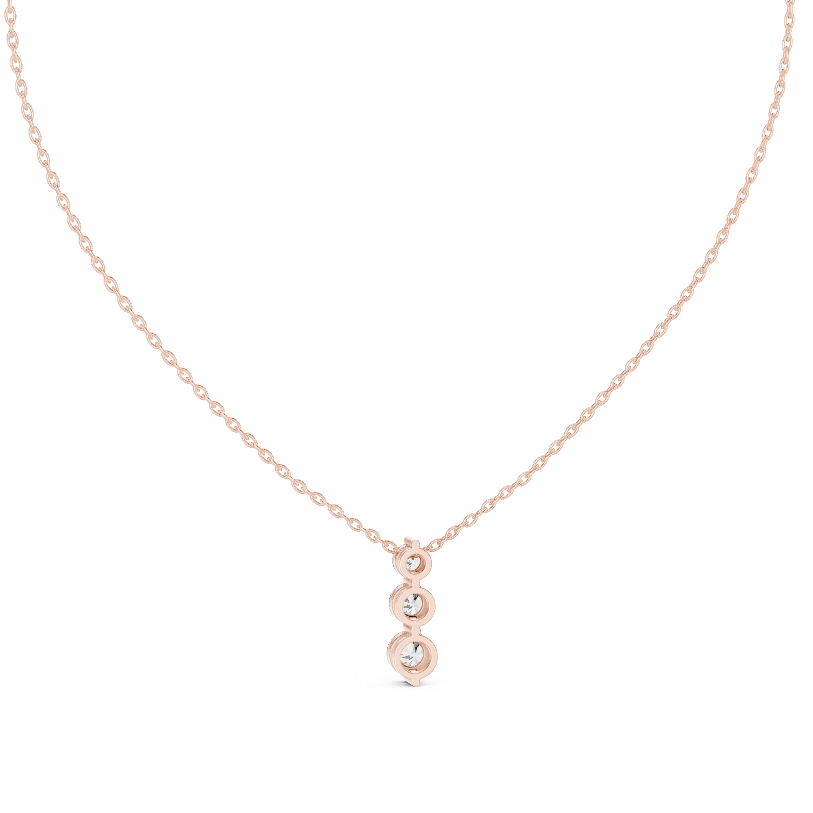 Three Stone Vertical Diamond Drop Pendant Necklace