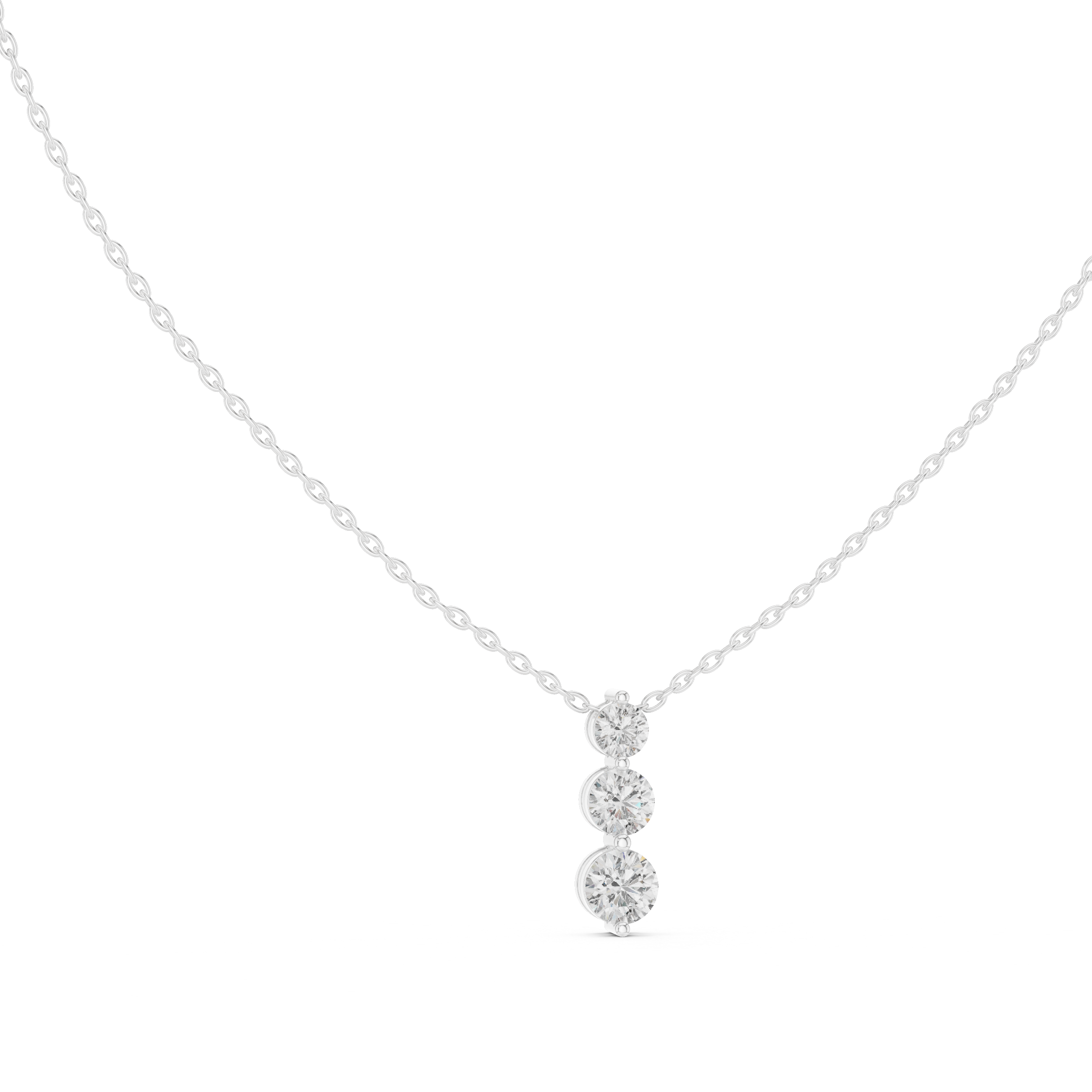 Three Stone Vertical Diamond Drop Pendant Necklace