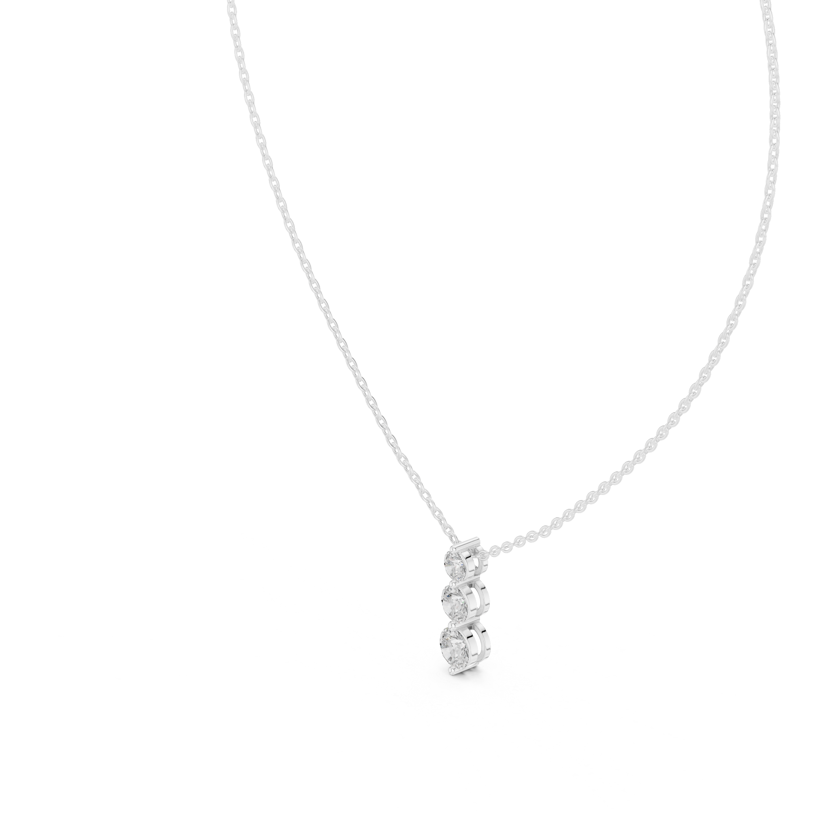 Three Stone Vertical Diamond Drop Pendant Necklace