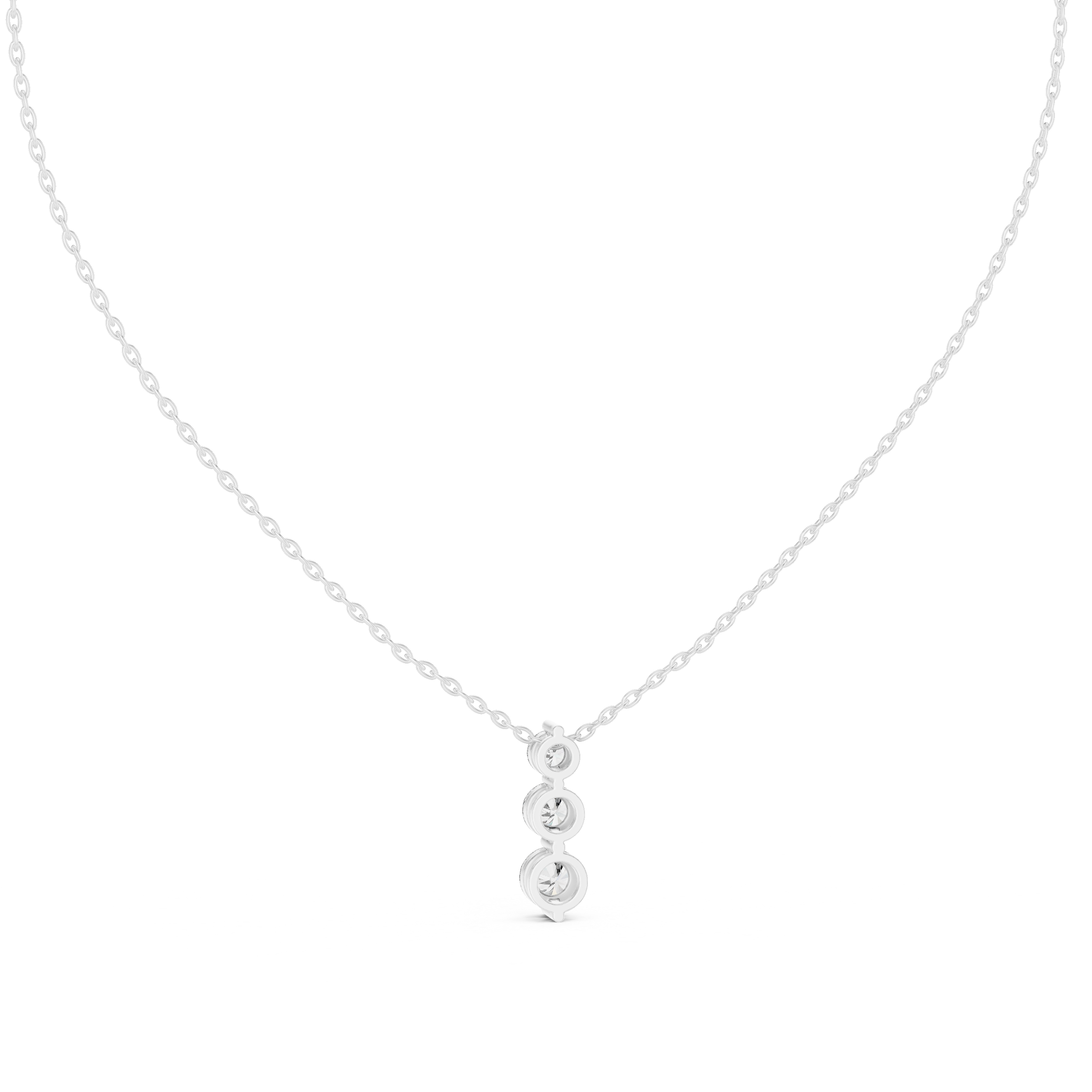 Three Stone Vertical Diamond Drop Pendant Necklace