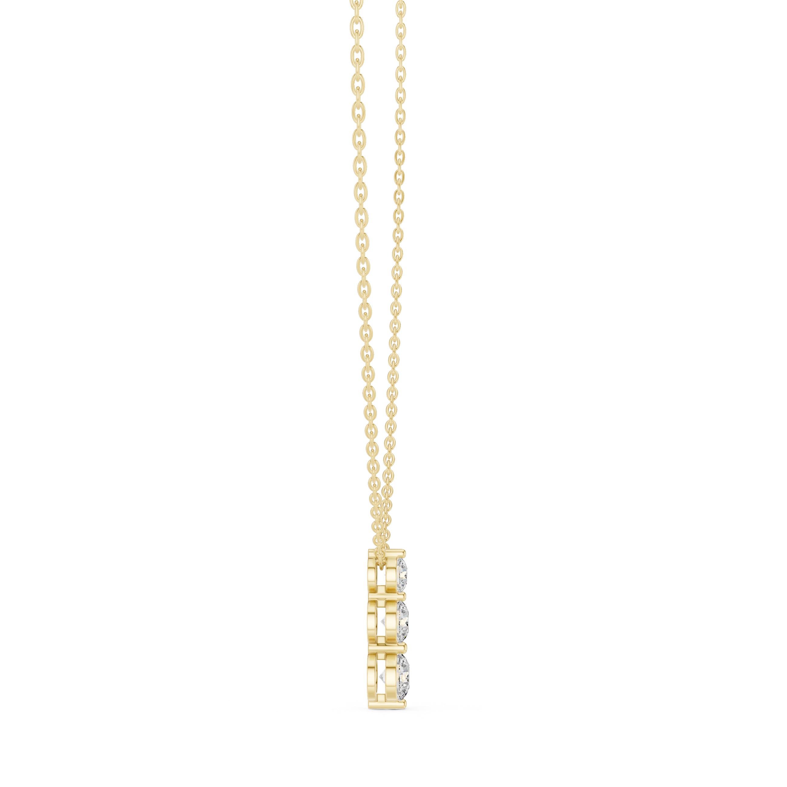 Three Stone Vertical Diamond Drop Pendant Necklace