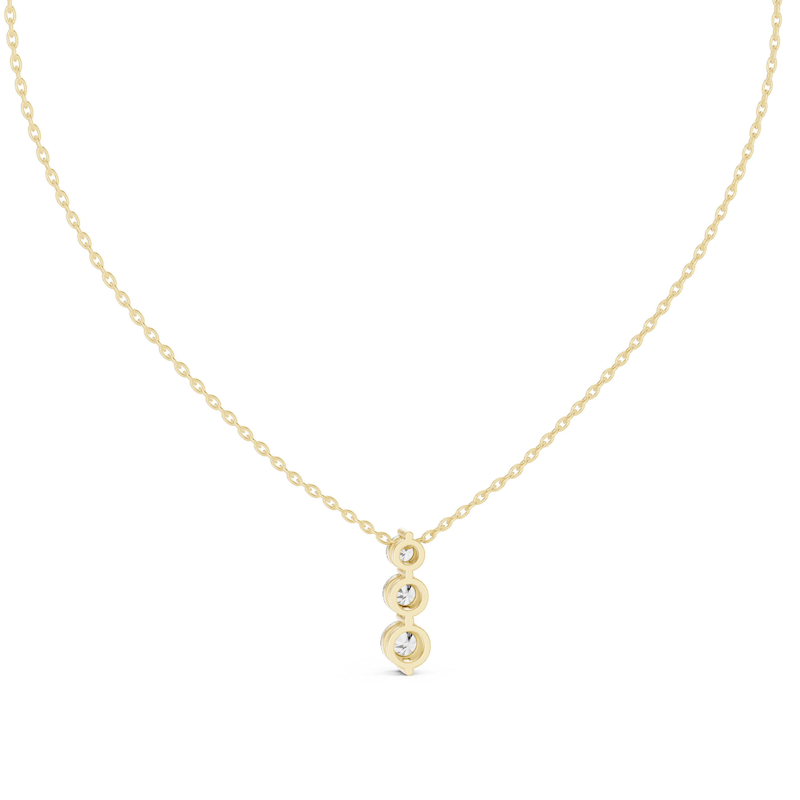 Three Stone Vertical Diamond Drop Pendant Necklace