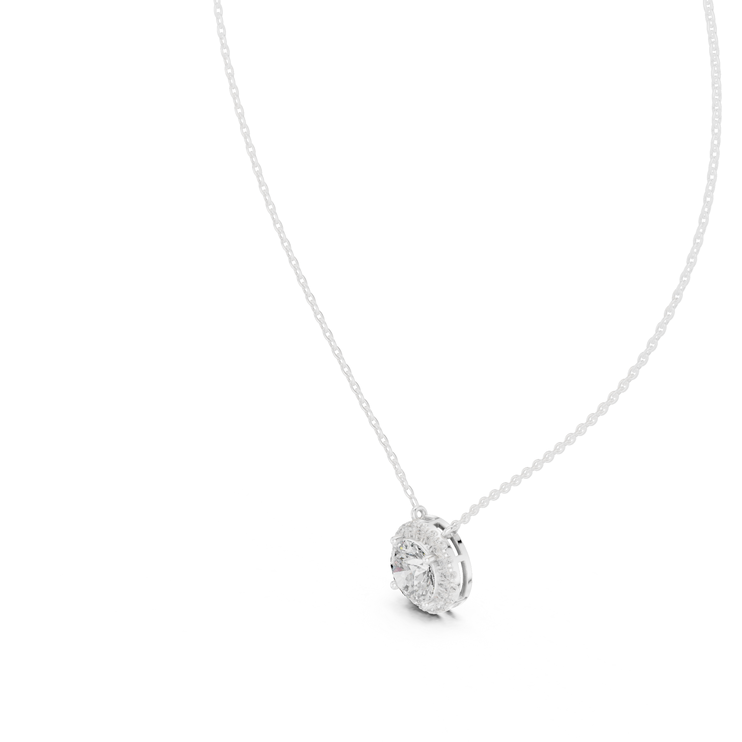 Round Halo Diamond Pendant Necklace
