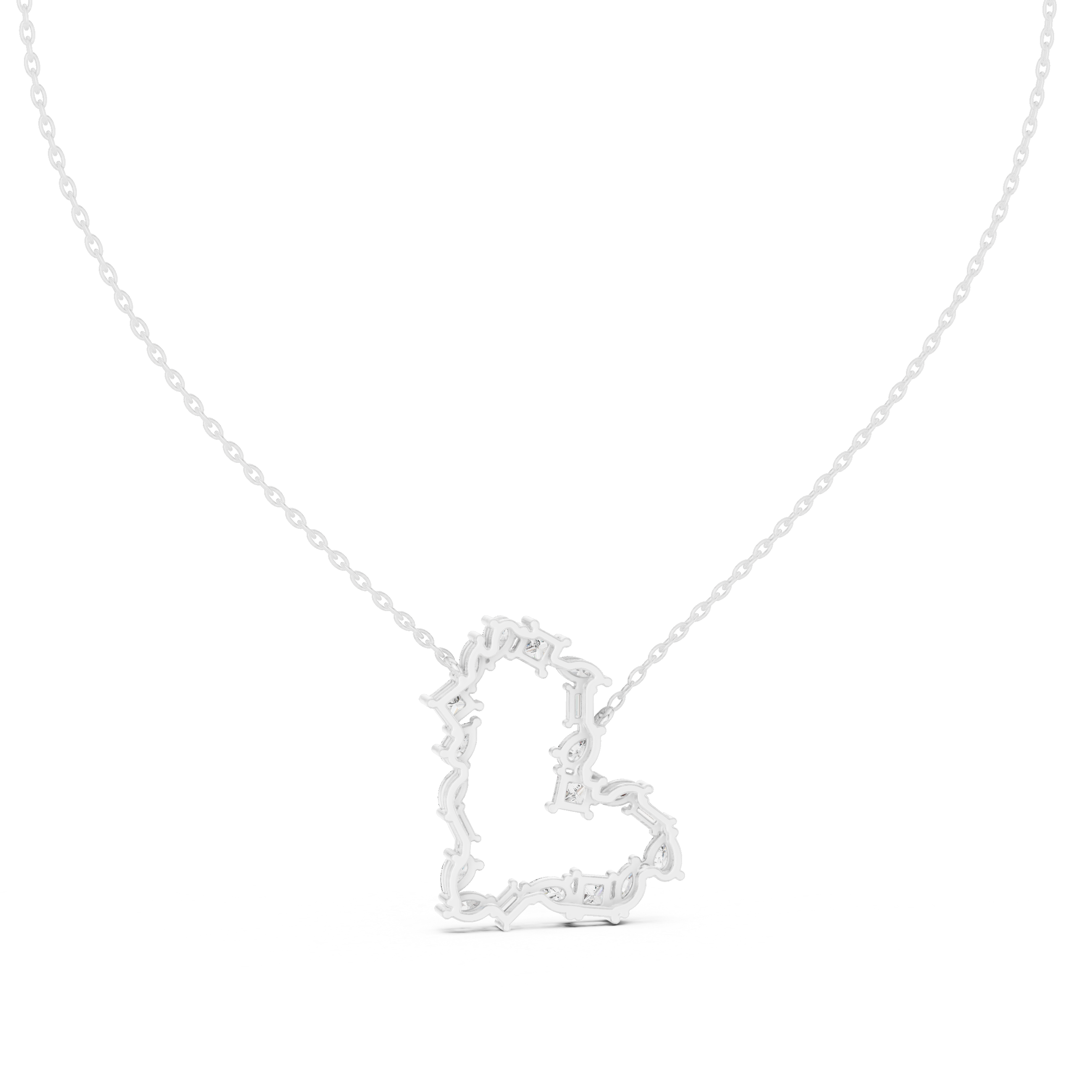 Open Heart Multi-Cut Diamond Pendant Necklace