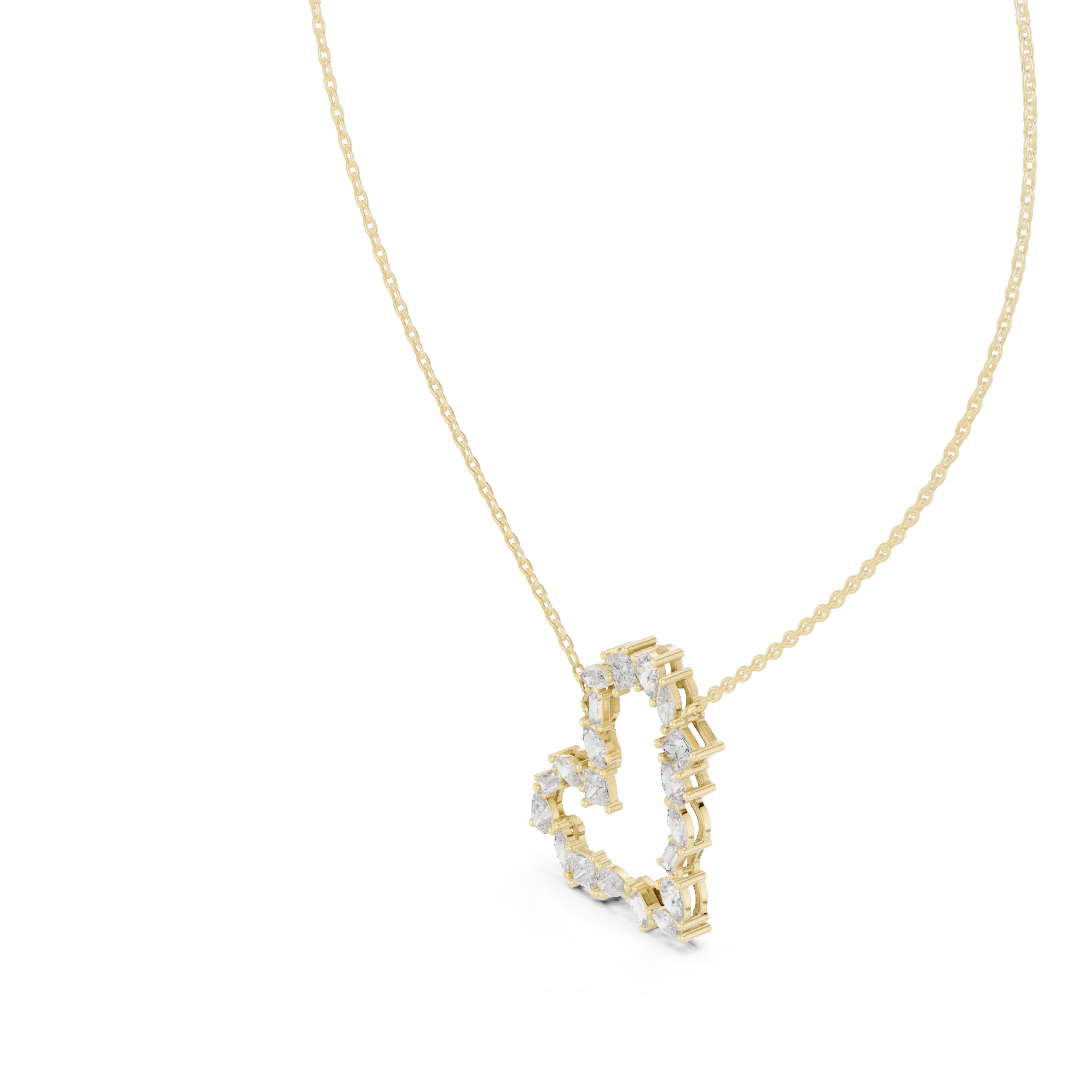 Open Heart Multi-Cut Diamond Pendant Necklace