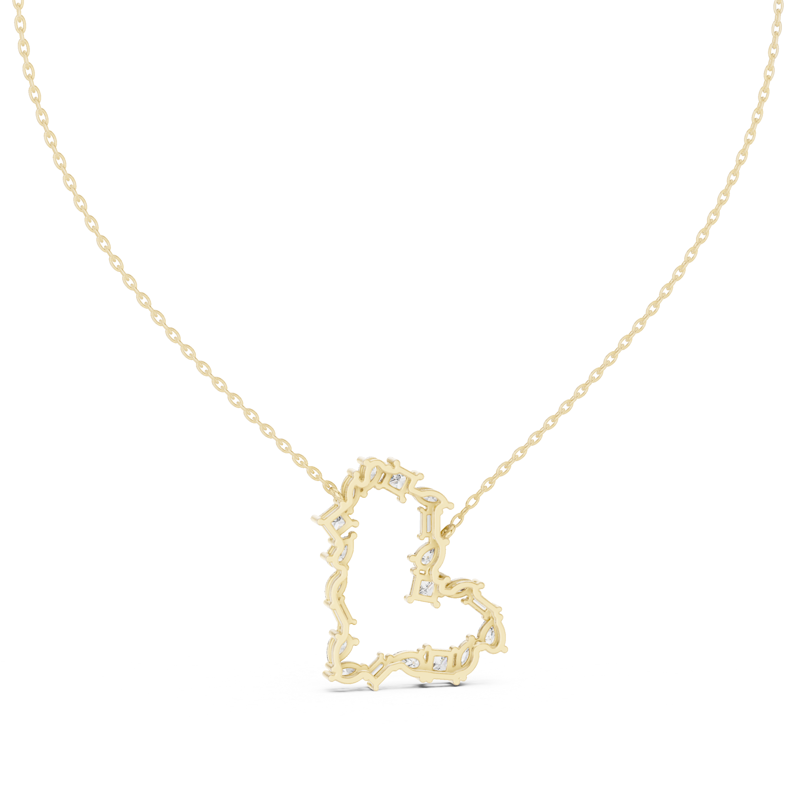 Open Heart Multi-Cut Diamond Pendant Necklace