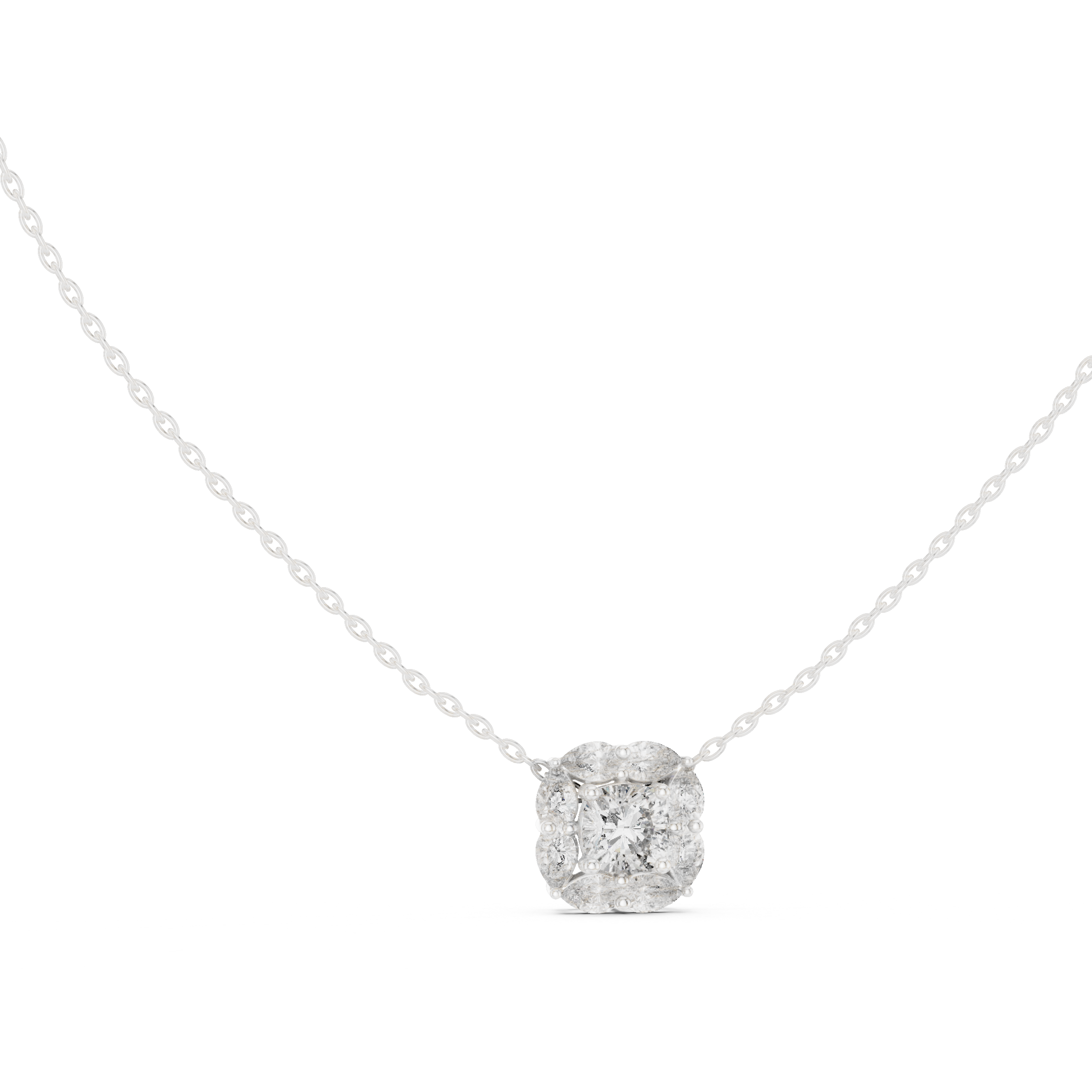 Cushion Cut Diamond Cluster Pendant Necklace