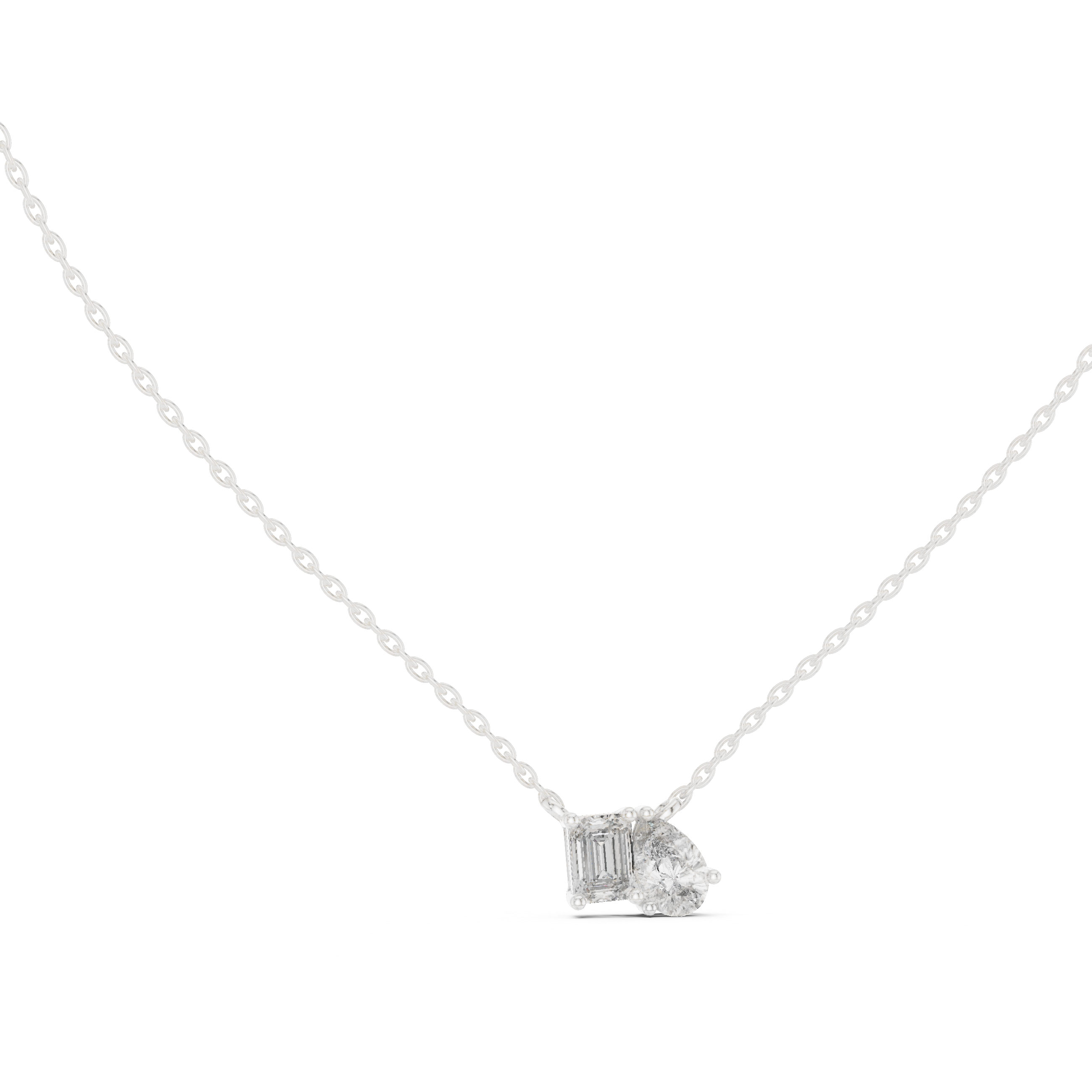 Emerald & Pear Cut Diamond Duo Pendant Necklace