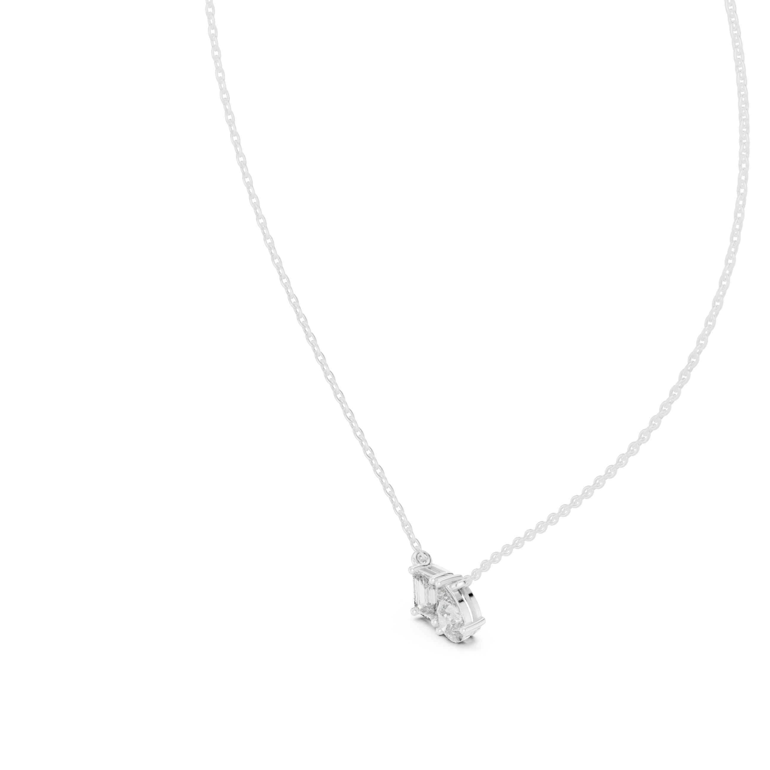 Emerald & Pear Cut Diamond Duo Pendant Necklace