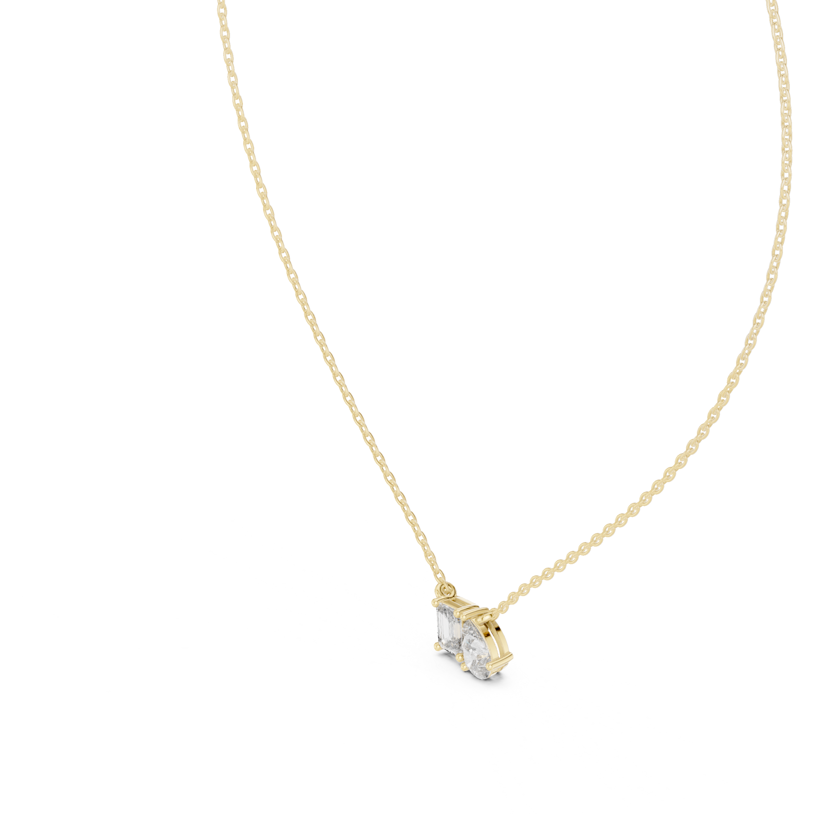 Emerald & Pear Cut Diamond Duo Pendant Necklace