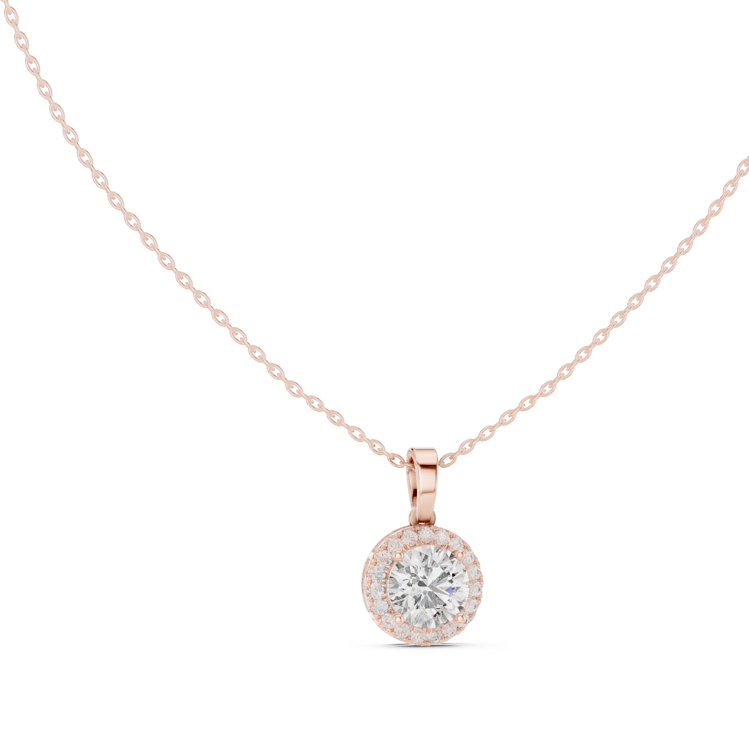 Round Halo Diamond Pendant Necklace