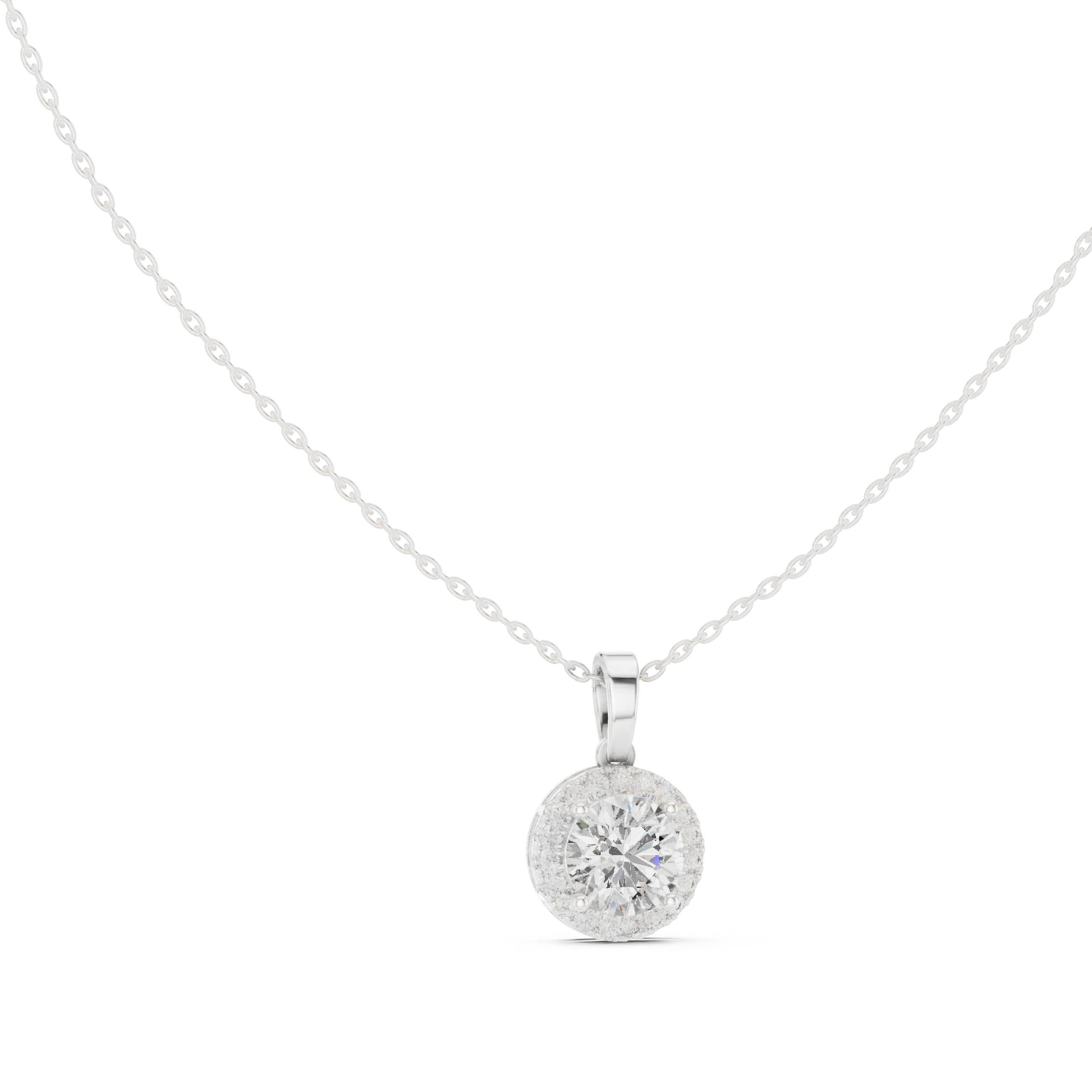 Round Halo Diamond Pendant Necklace