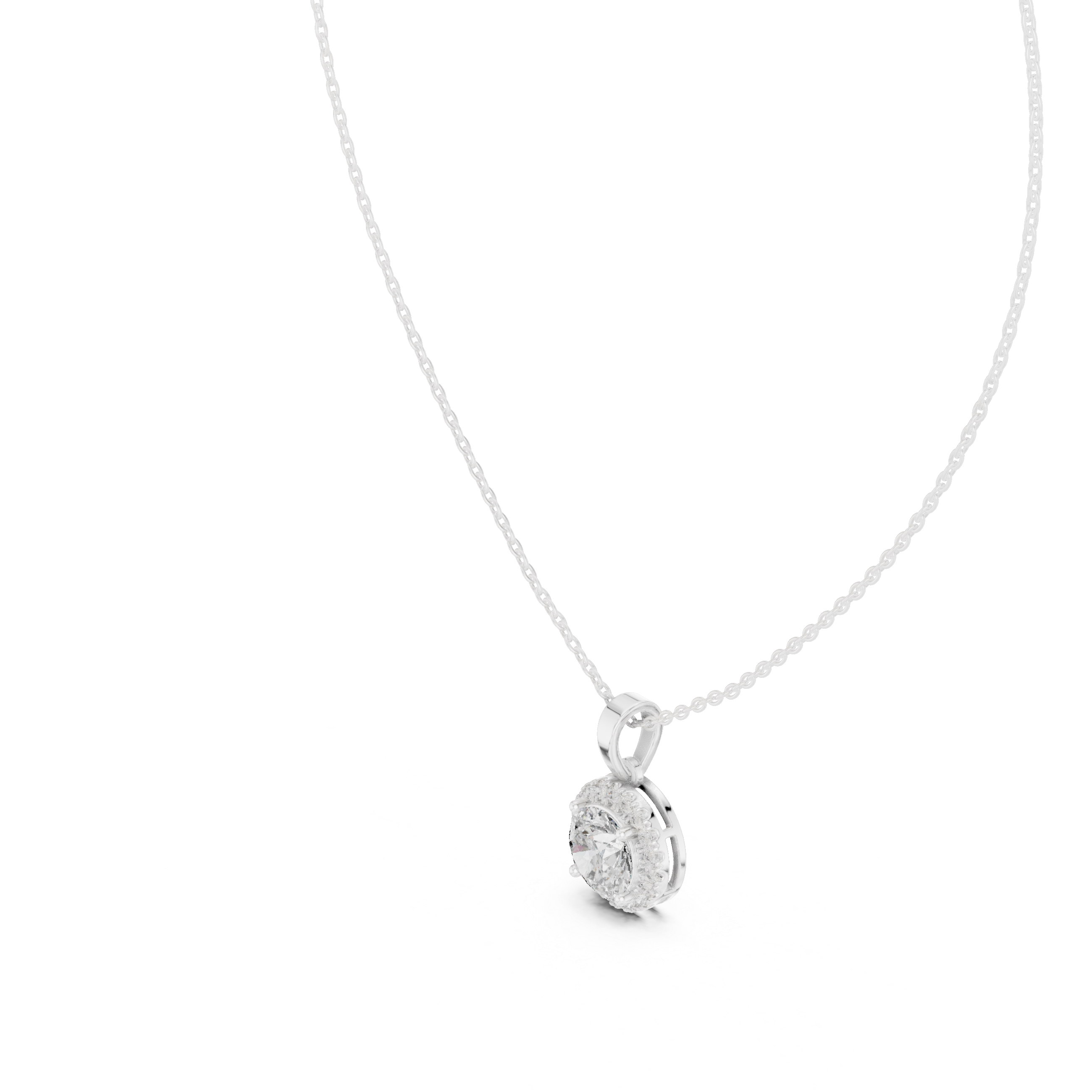 Round Halo Diamond Pendant Necklace