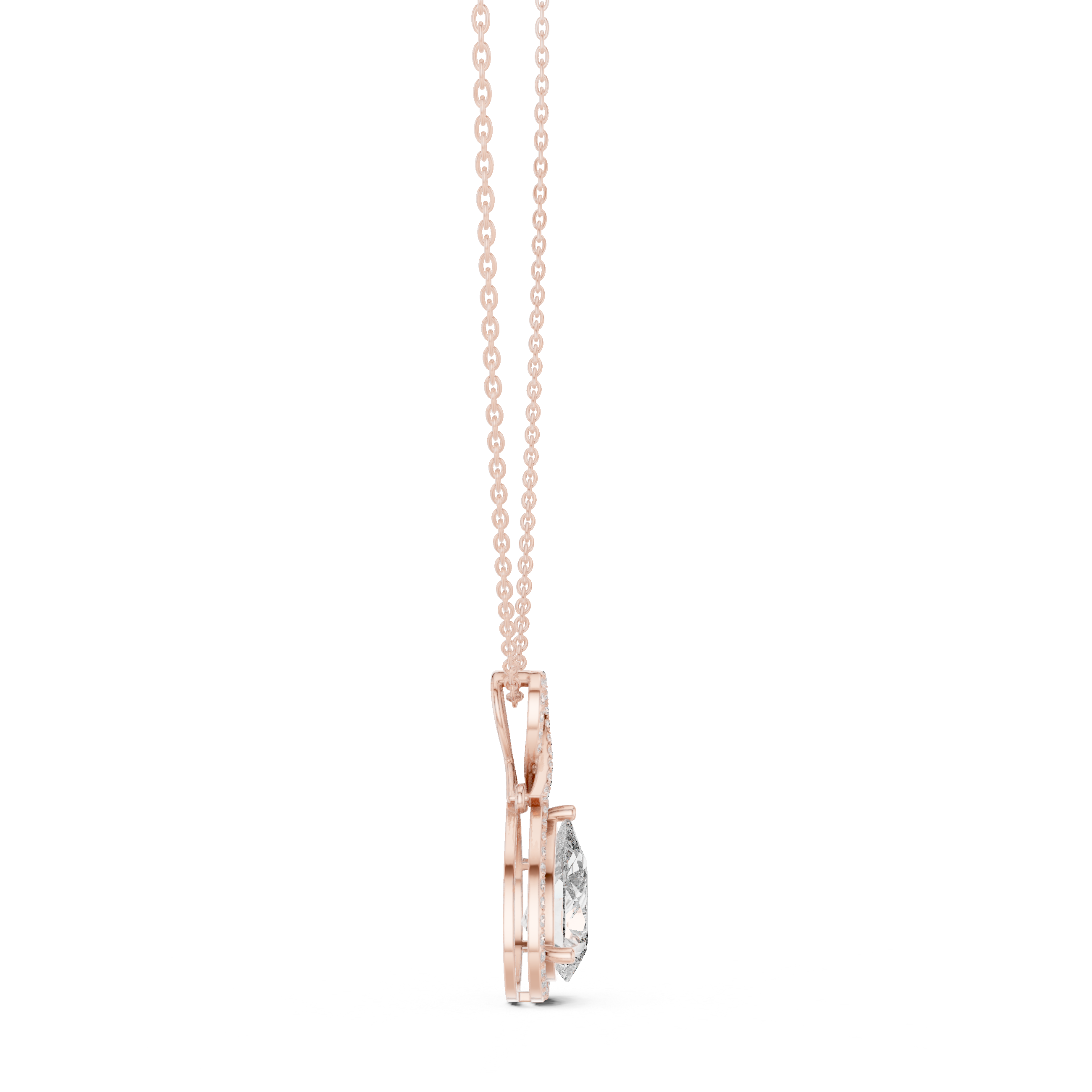 Pear Cut Halo Drop Pendant Necklace