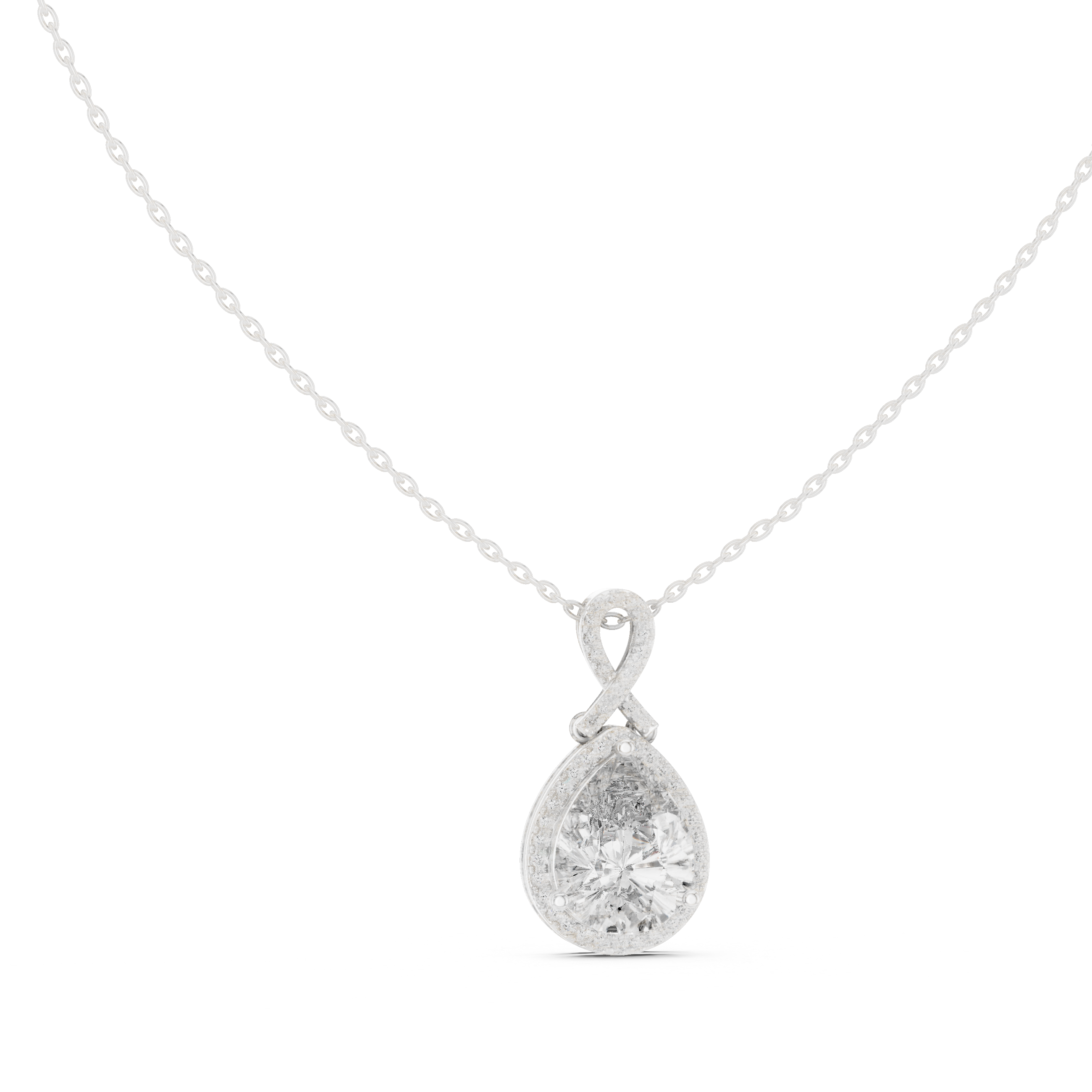 Pear Cut Halo Drop Pendant Necklace