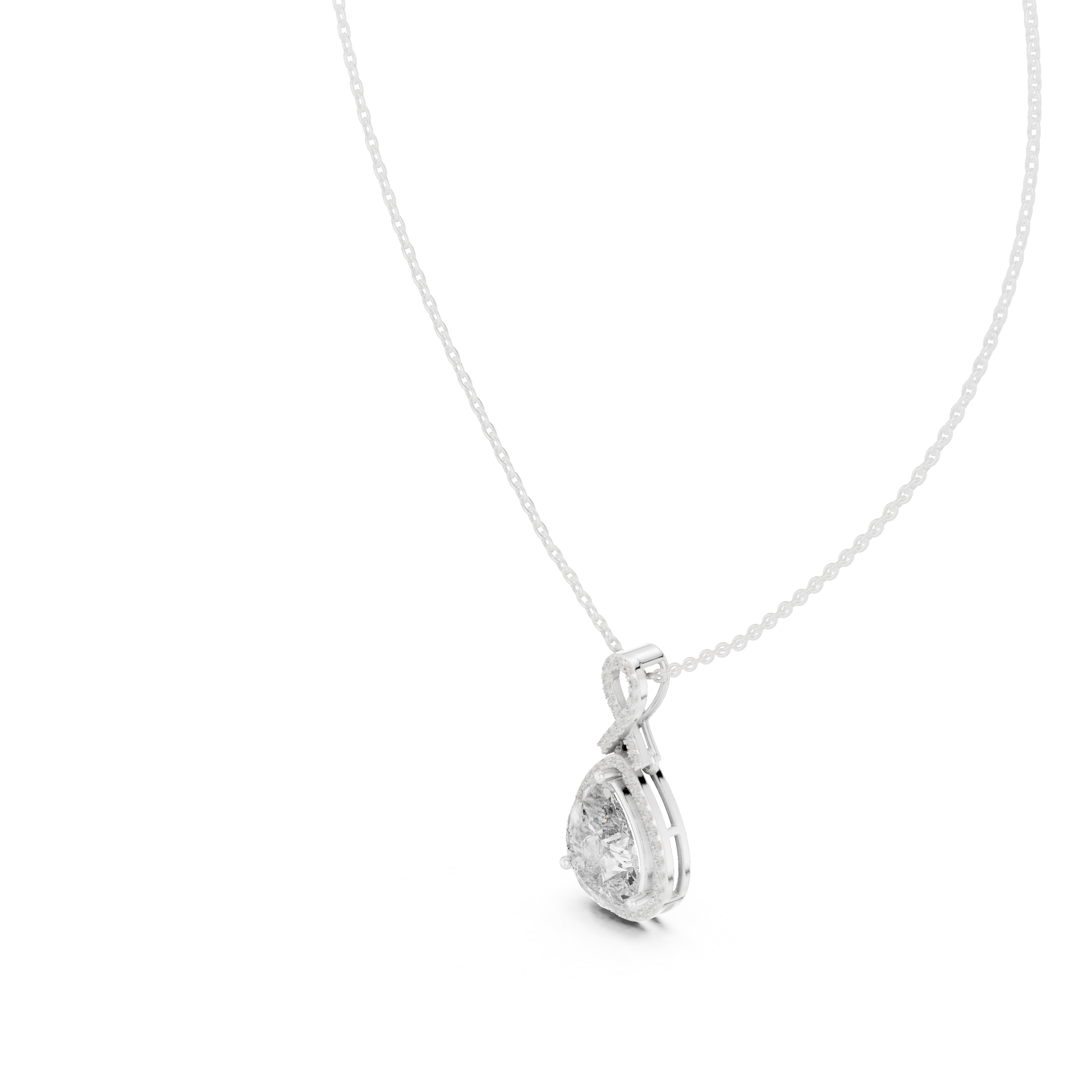 Pear Cut Halo Drop Pendant Necklace