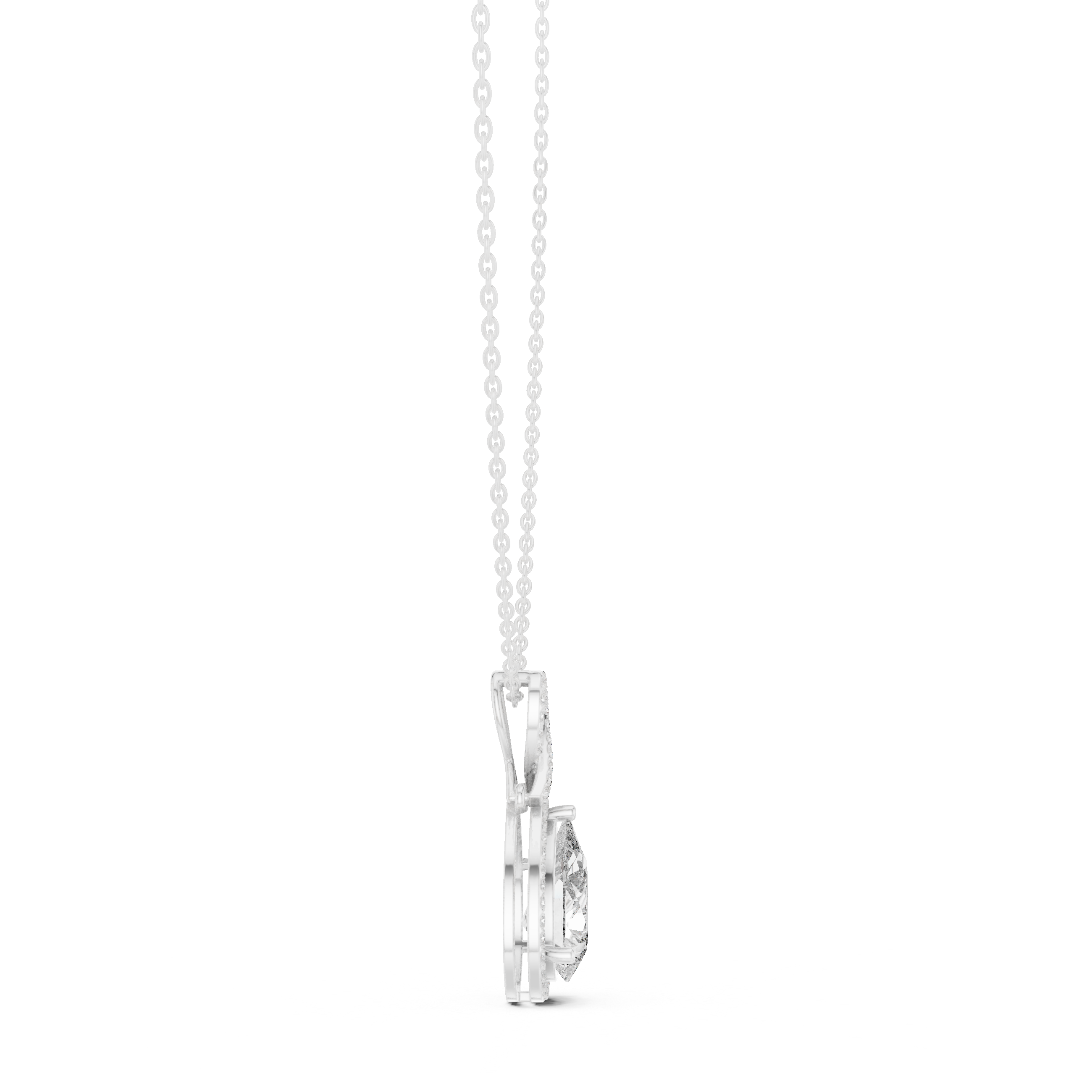 Pear Cut Halo Drop Pendant Necklace