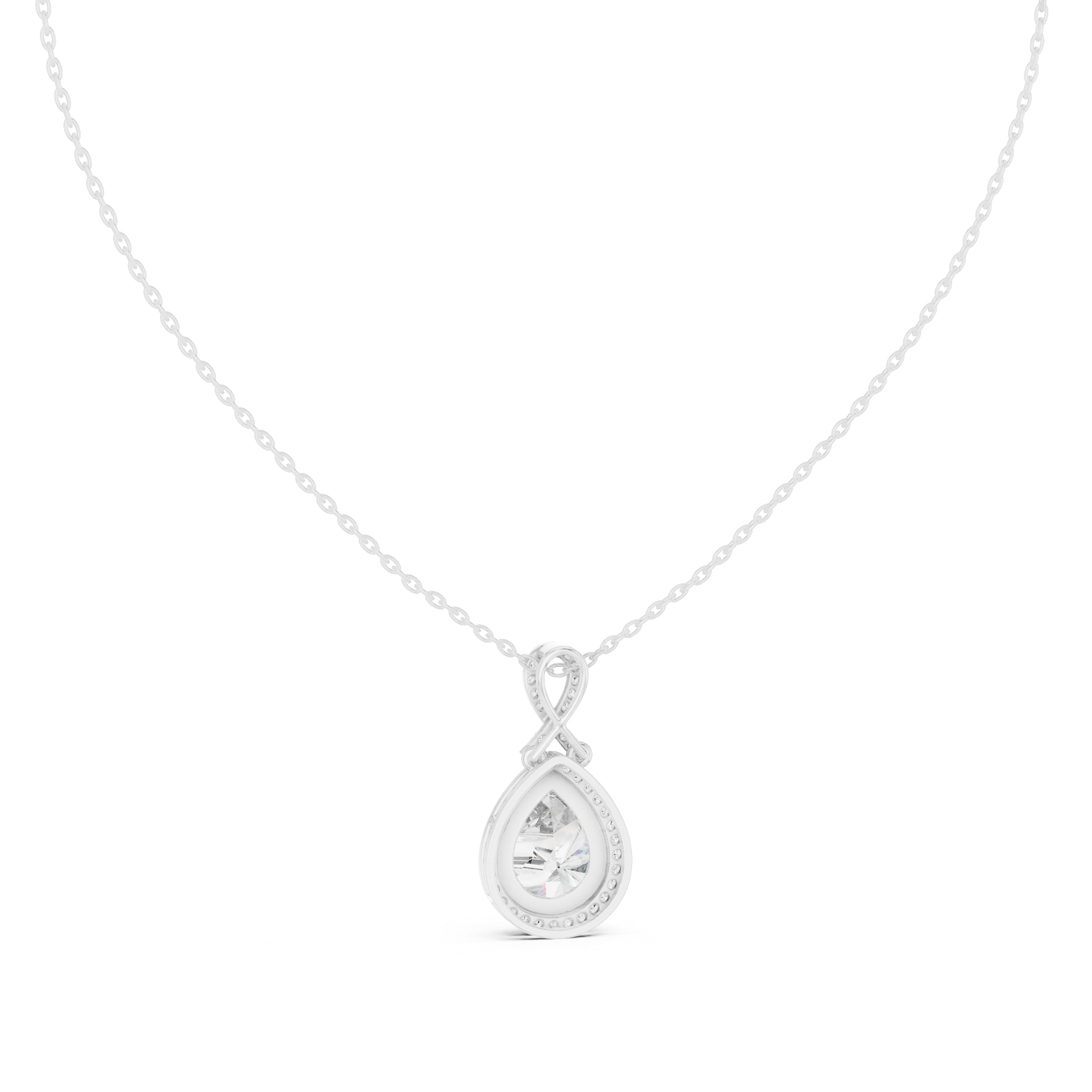 Pear Cut Halo Drop Pendant Necklace