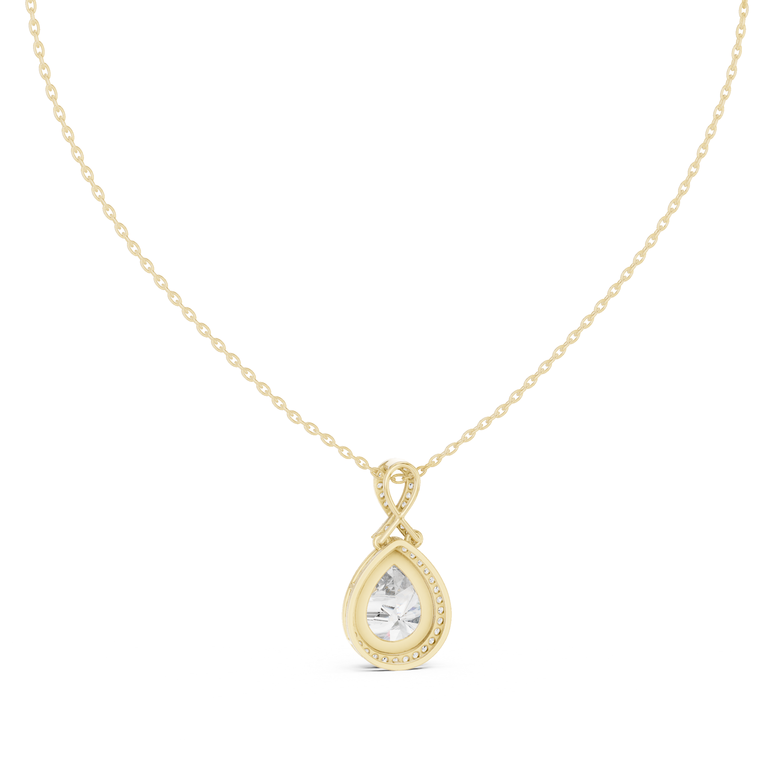 Pear Cut Halo Drop Pendant Necklace