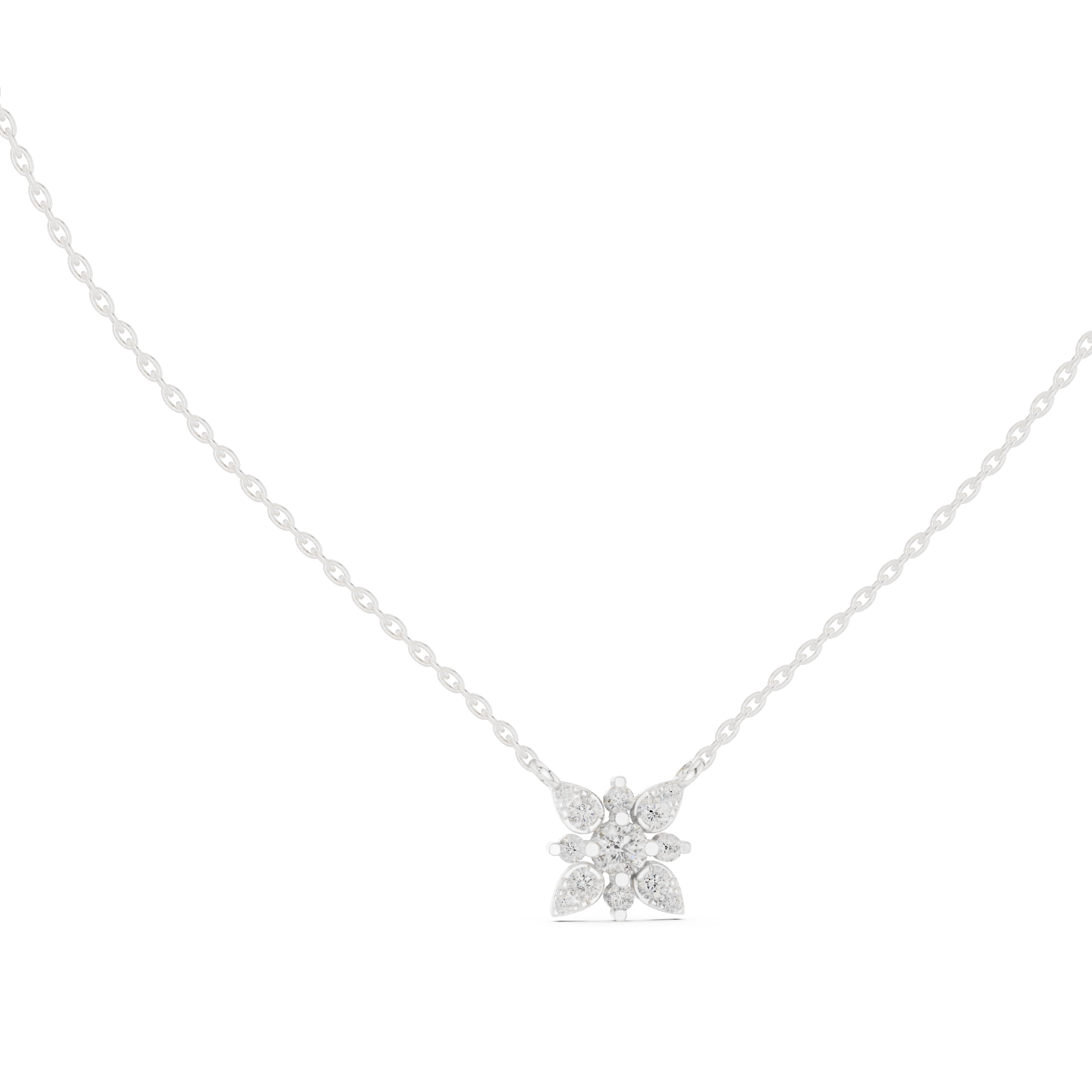Floral Diamond Cluster Pendant Necklace