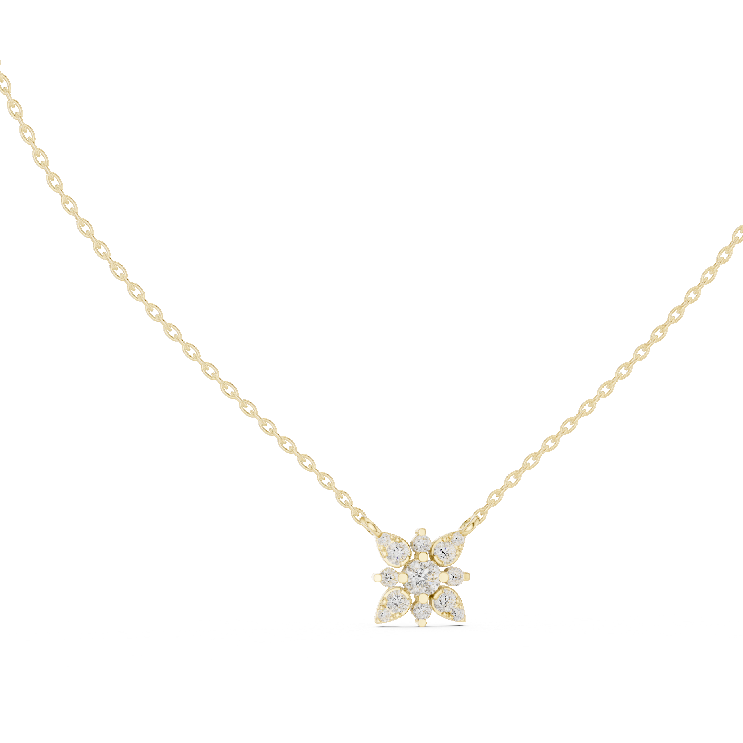 Floral Diamond Cluster Pendant Necklace