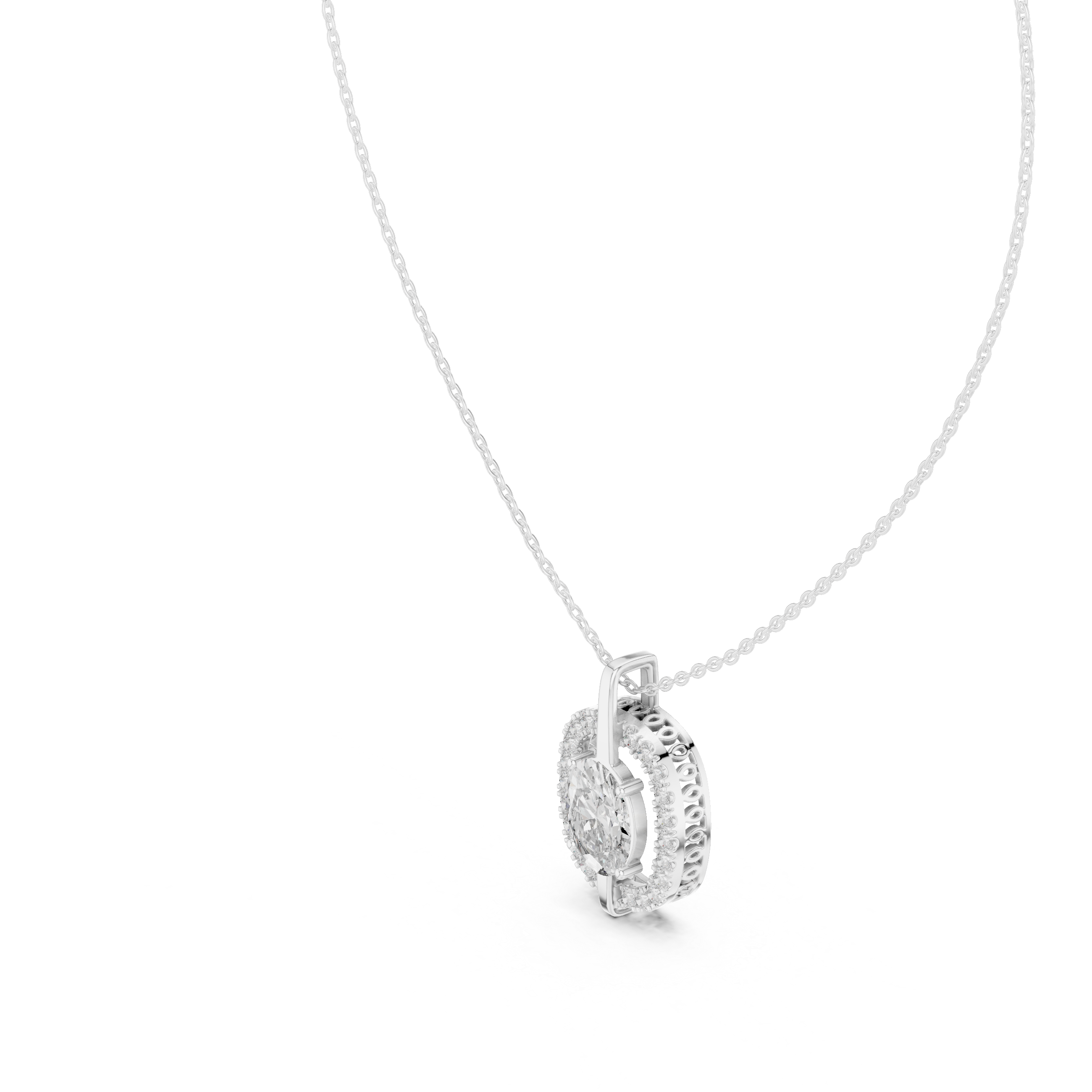 Oval Solitaire Halo Pendant with Pavé Diamond Frame