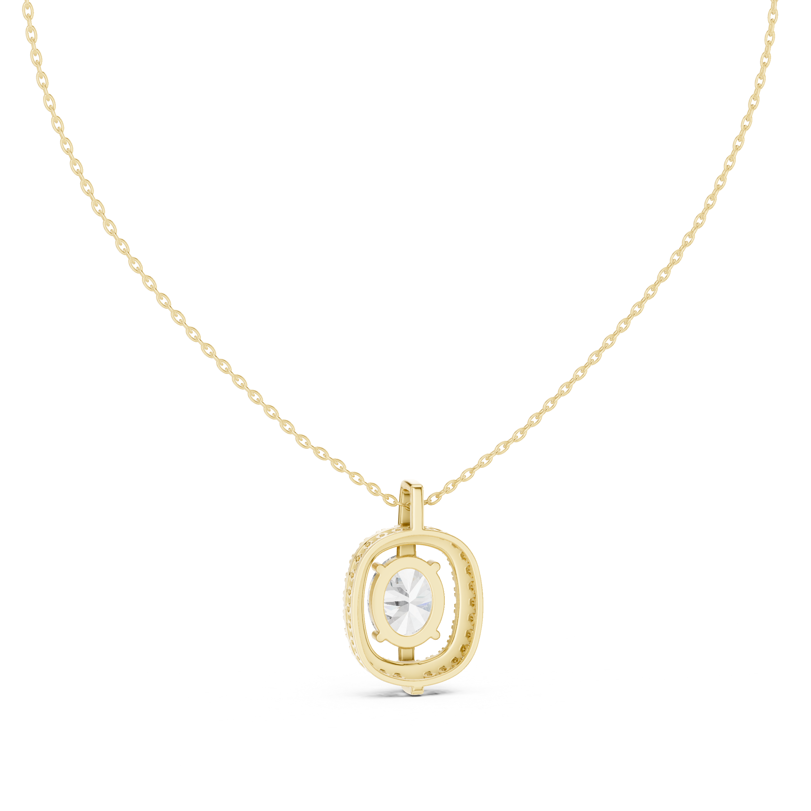 Oval Solitaire Halo Pendant with Pavé Diamond Frame