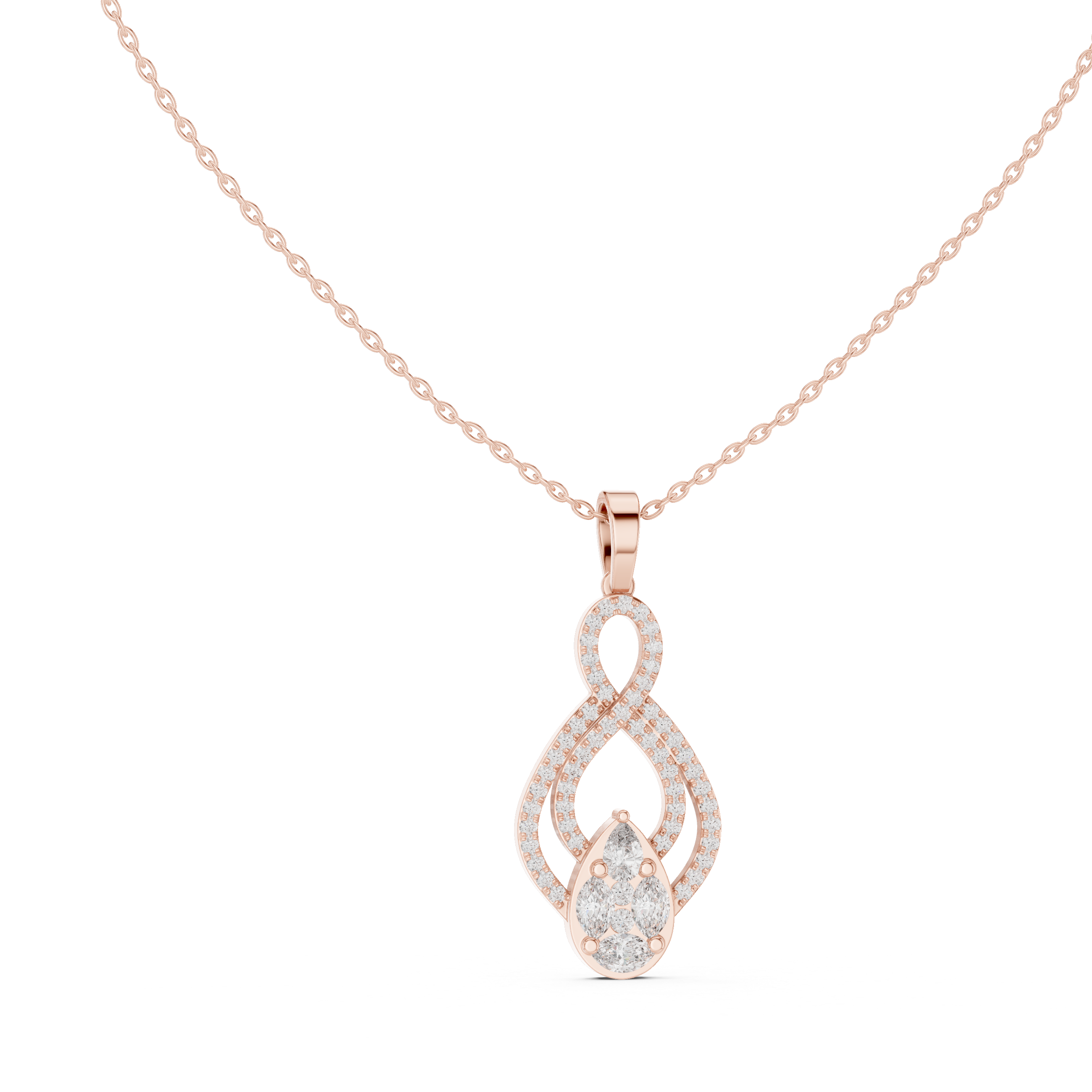 Infinity Loop Diamond Pendant with Pear Cluster Drop