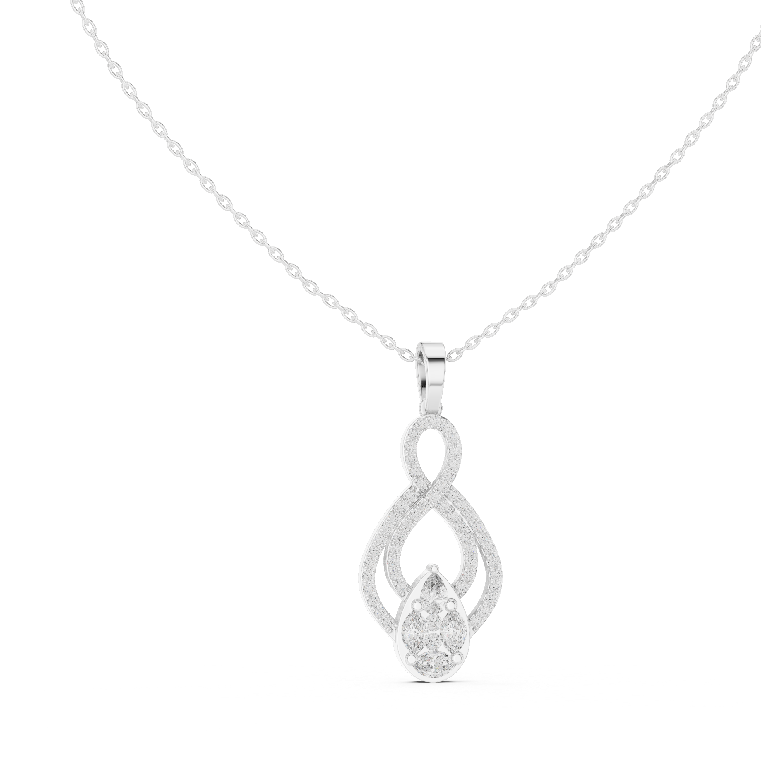 Infinity Loop Diamond Pendant with Pear Cluster Drop