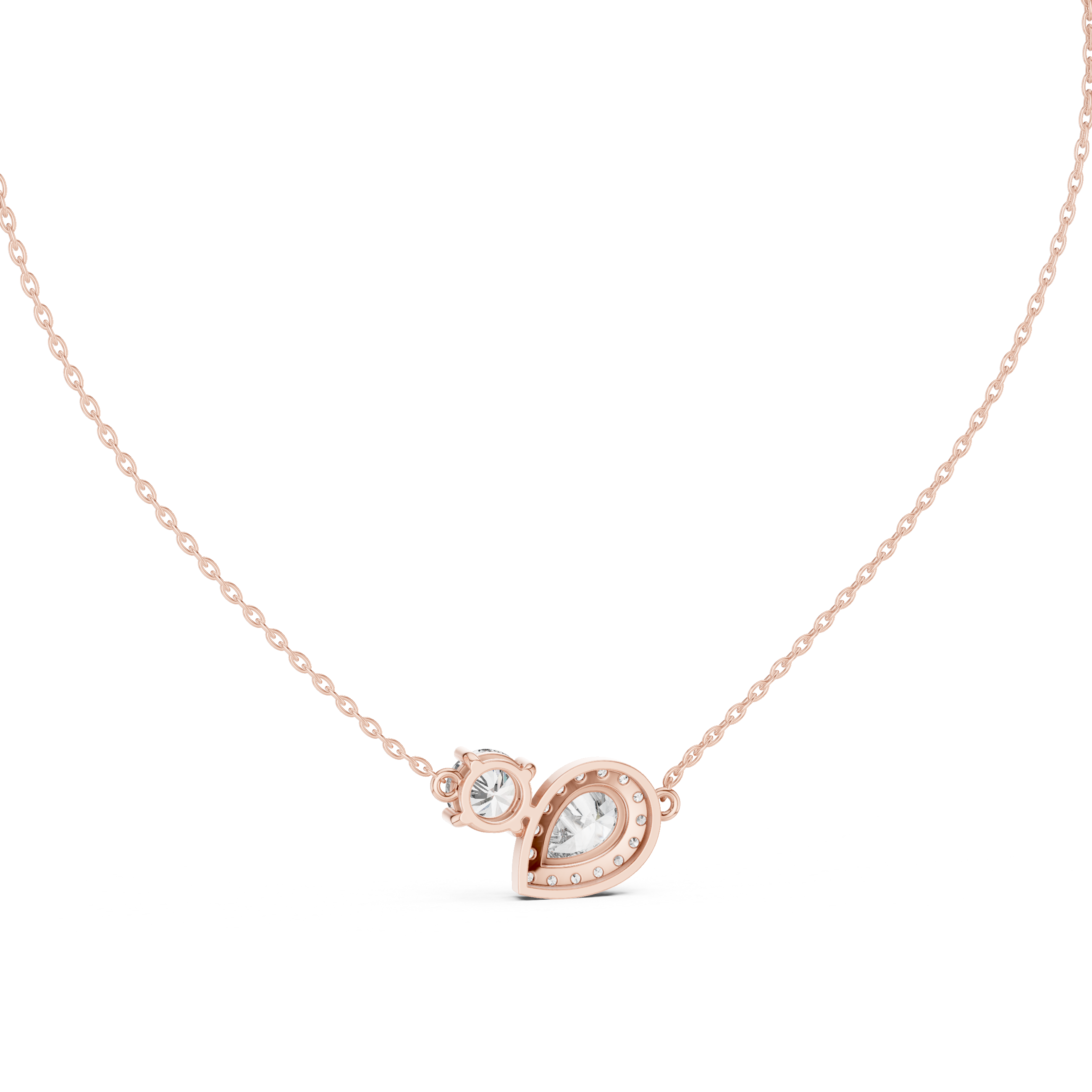 Asymmetric Pear & Round Diamond Pendant Necklace