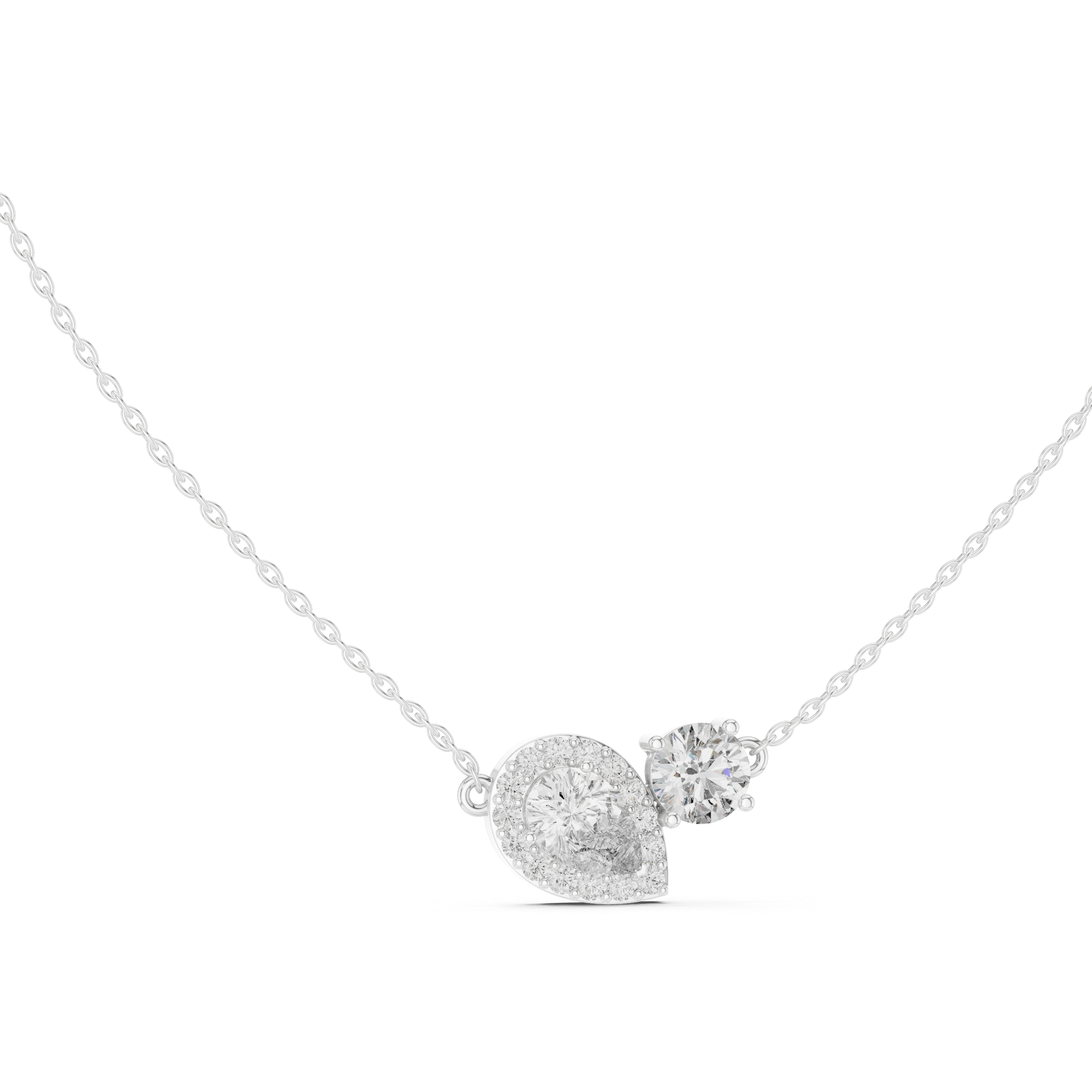 Asymmetric Pear & Round Diamond Pendant Necklace