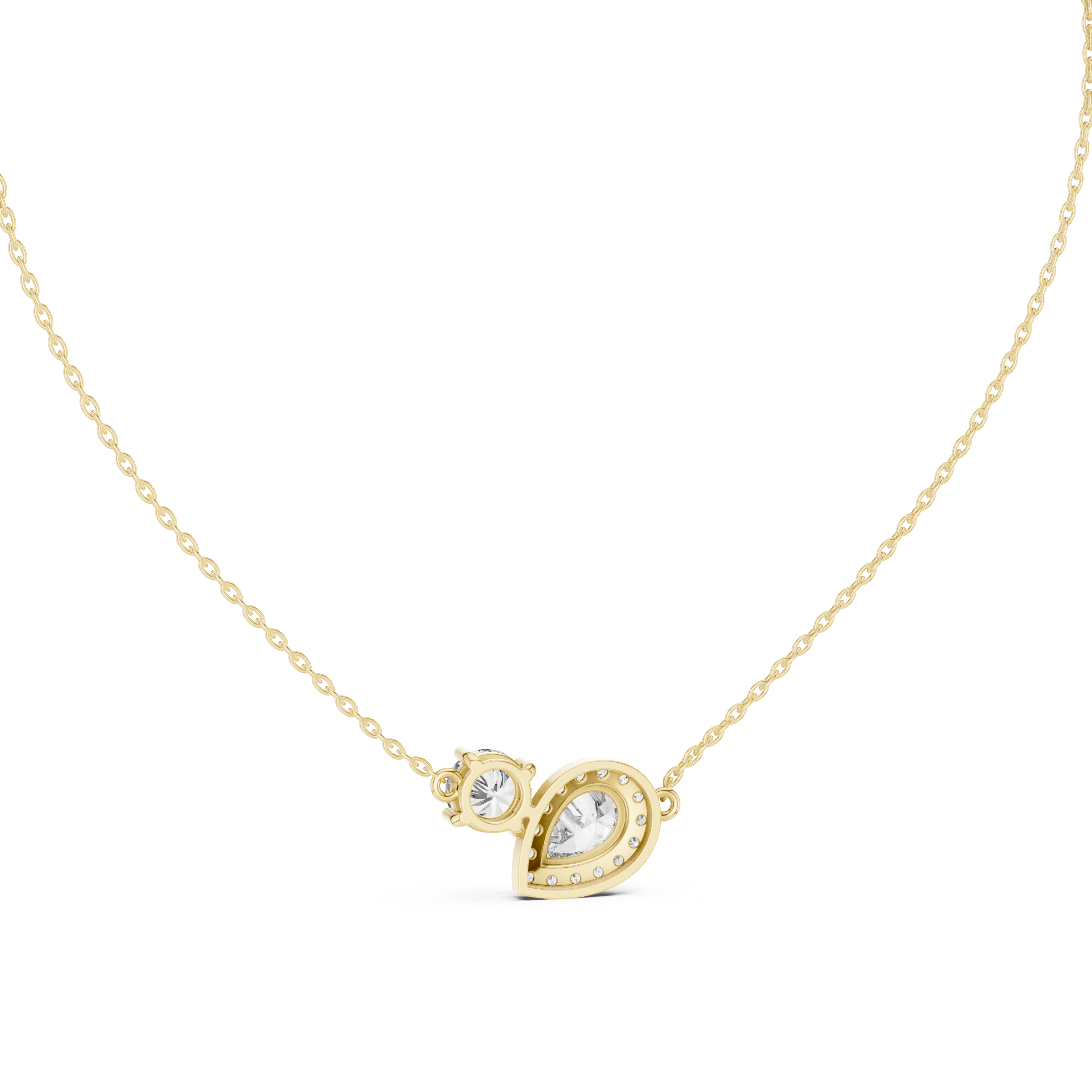 Asymmetric Pear & Round Diamond Pendant Necklace