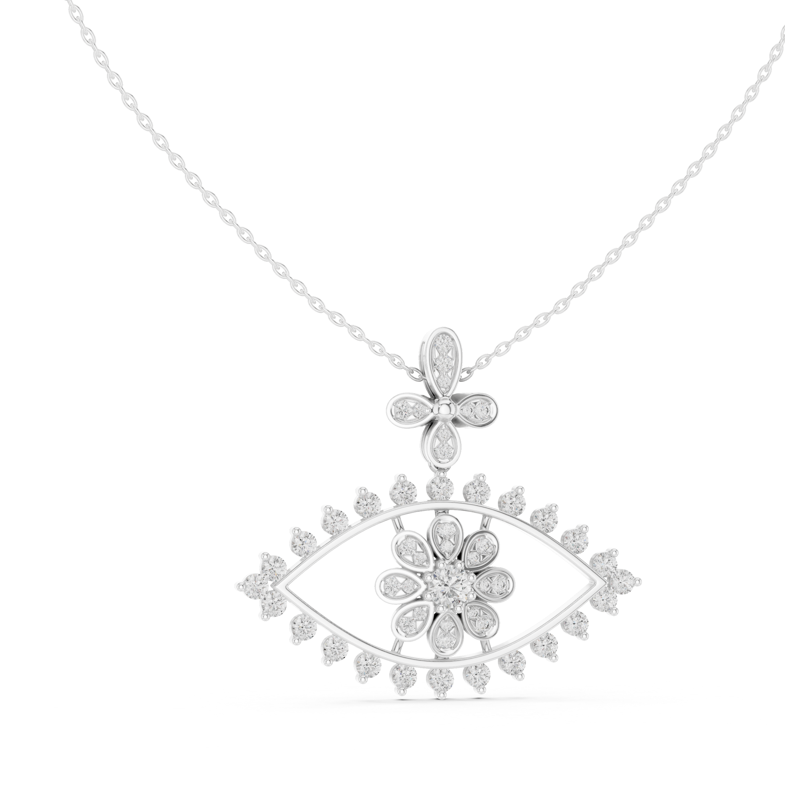 Evil Eye Floral Diamond Pendant Necklace
