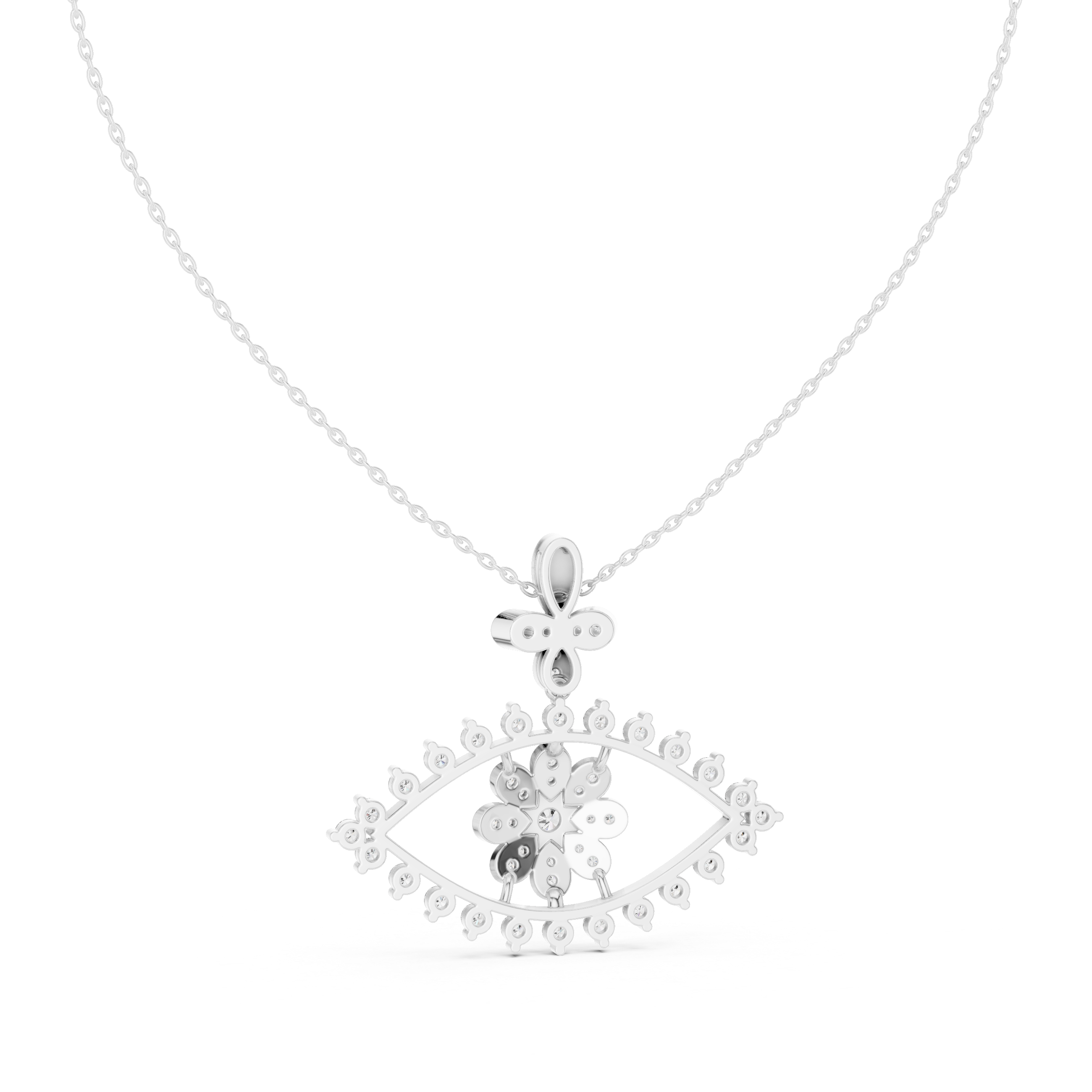 Evil Eye Floral Diamond Pendant Necklace