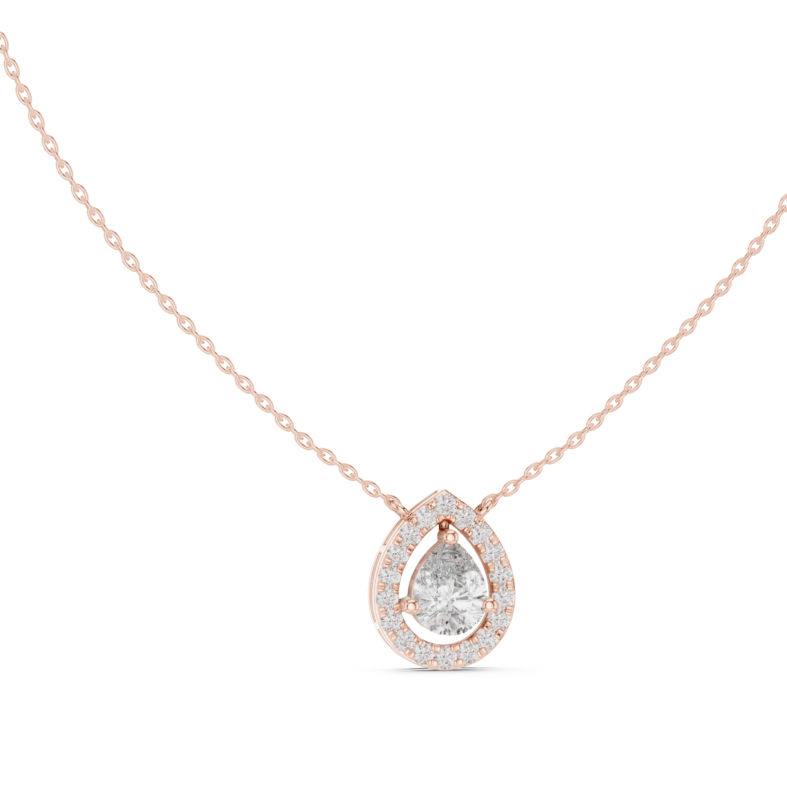 Pear Cut Halo Diamond Pendant Necklace