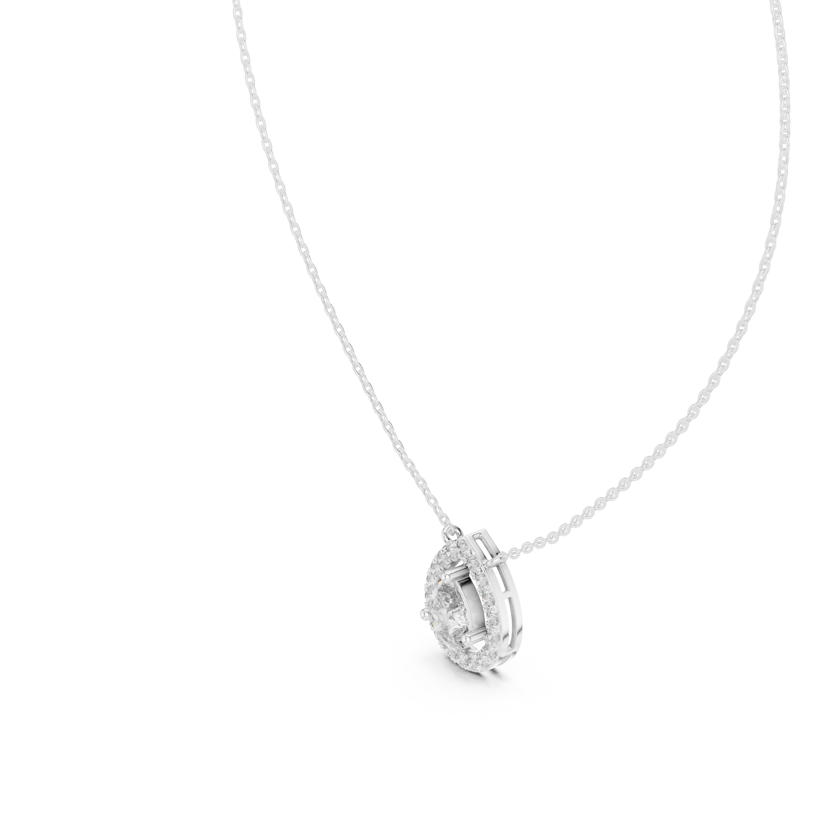 Pear Cut Halo Diamond Pendant Necklace