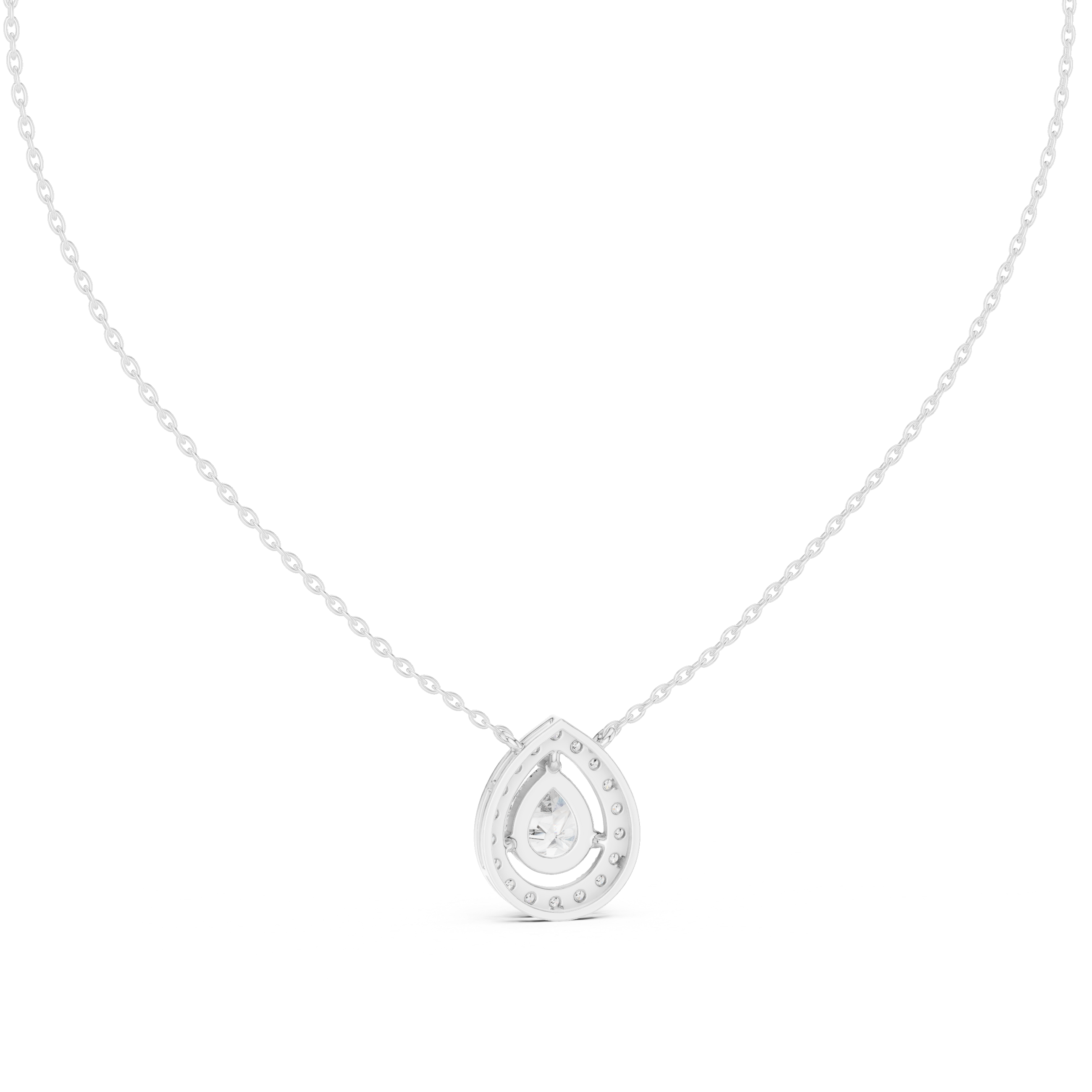 Pear Cut Halo Diamond Pendant Necklace