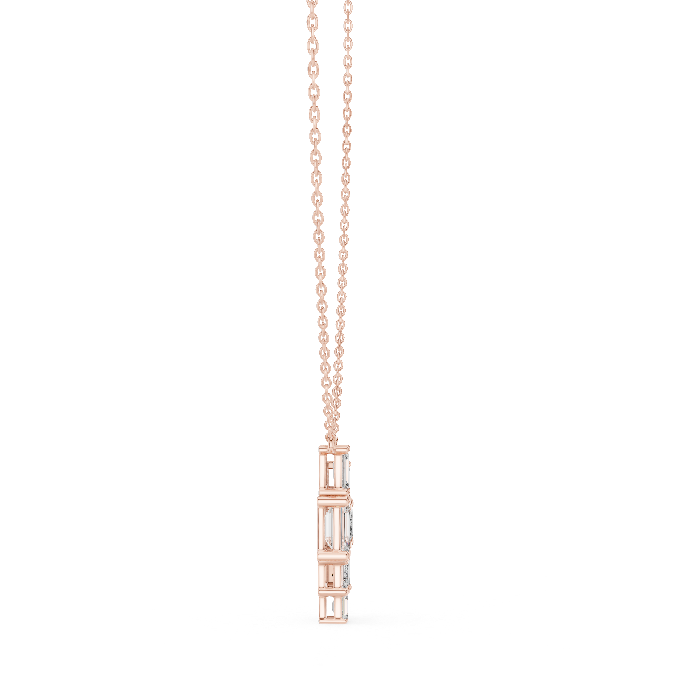 Emerald Cut Diamond Cluster Pendant Necklace