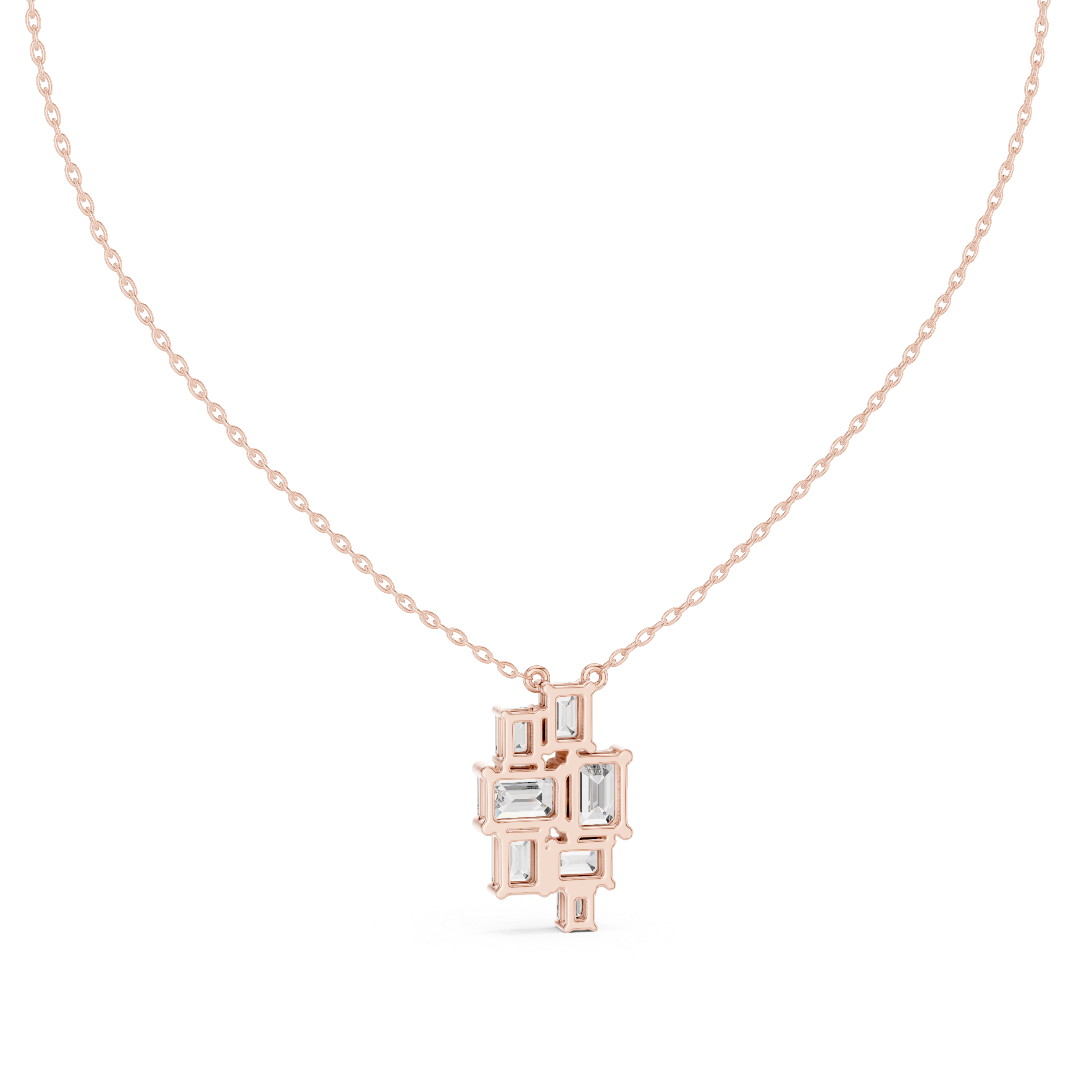 Emerald Cut Diamond Cluster Pendant Necklace