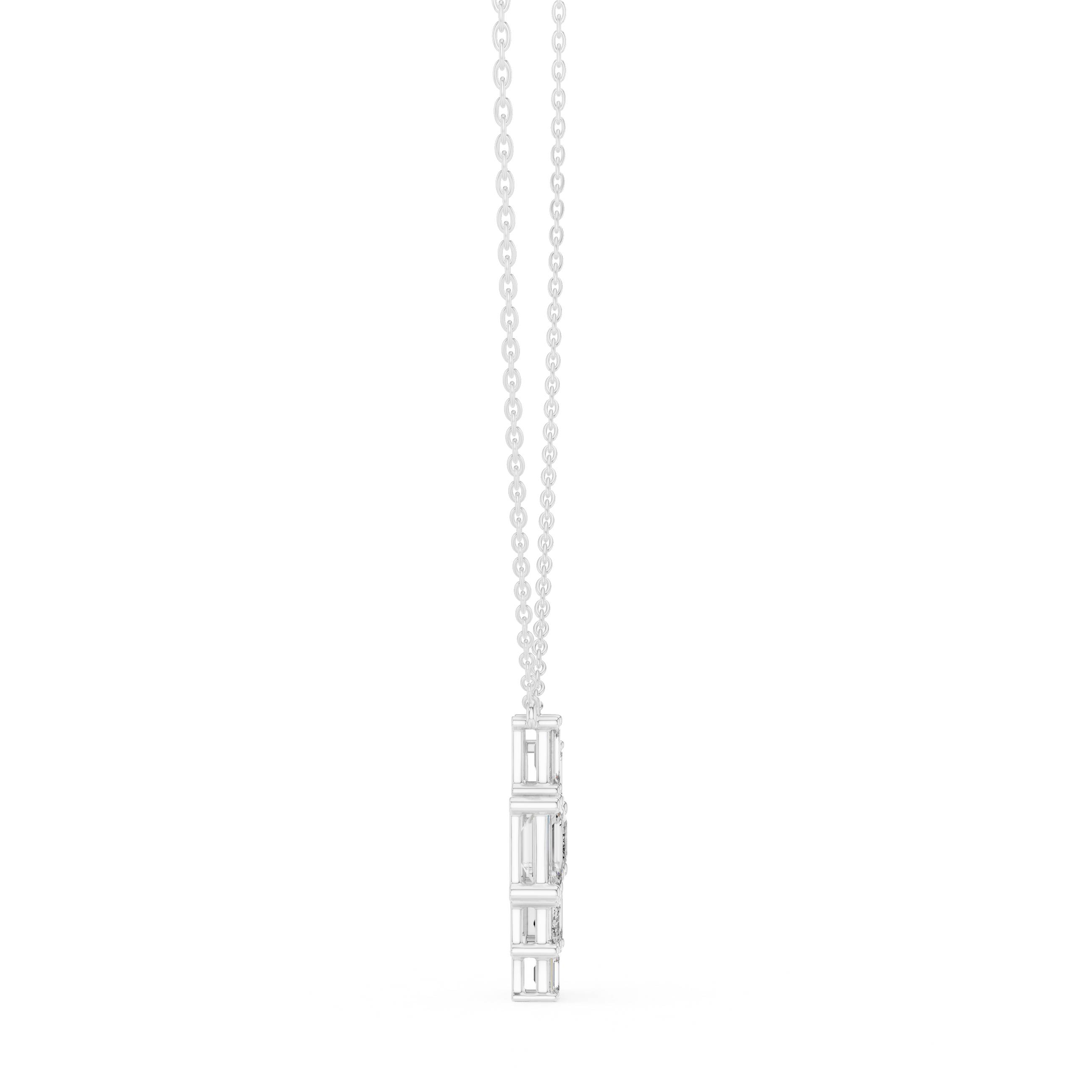 Emerald Cut Diamond Cluster Pendant Necklace