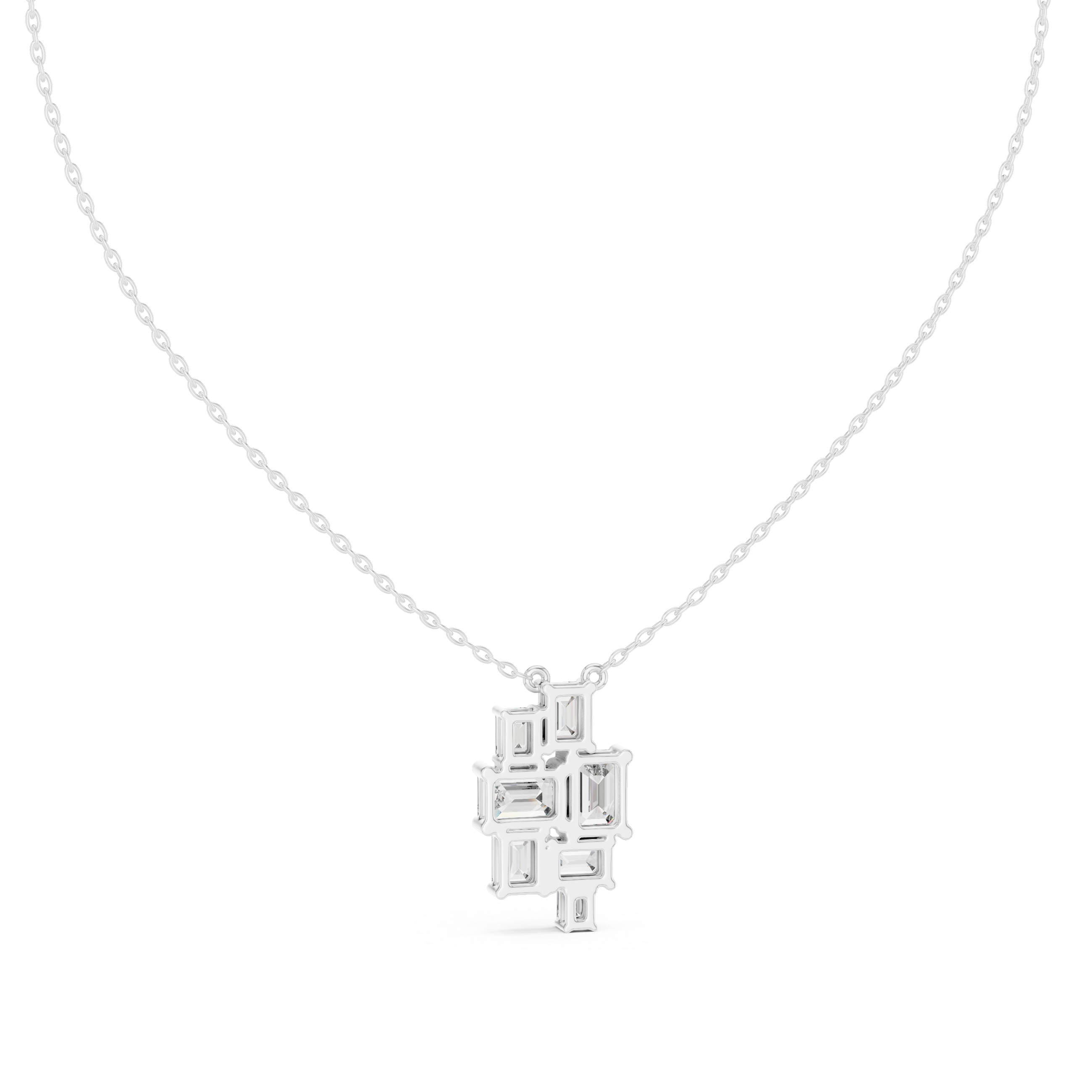 Emerald Cut Diamond Cluster Pendant Necklace