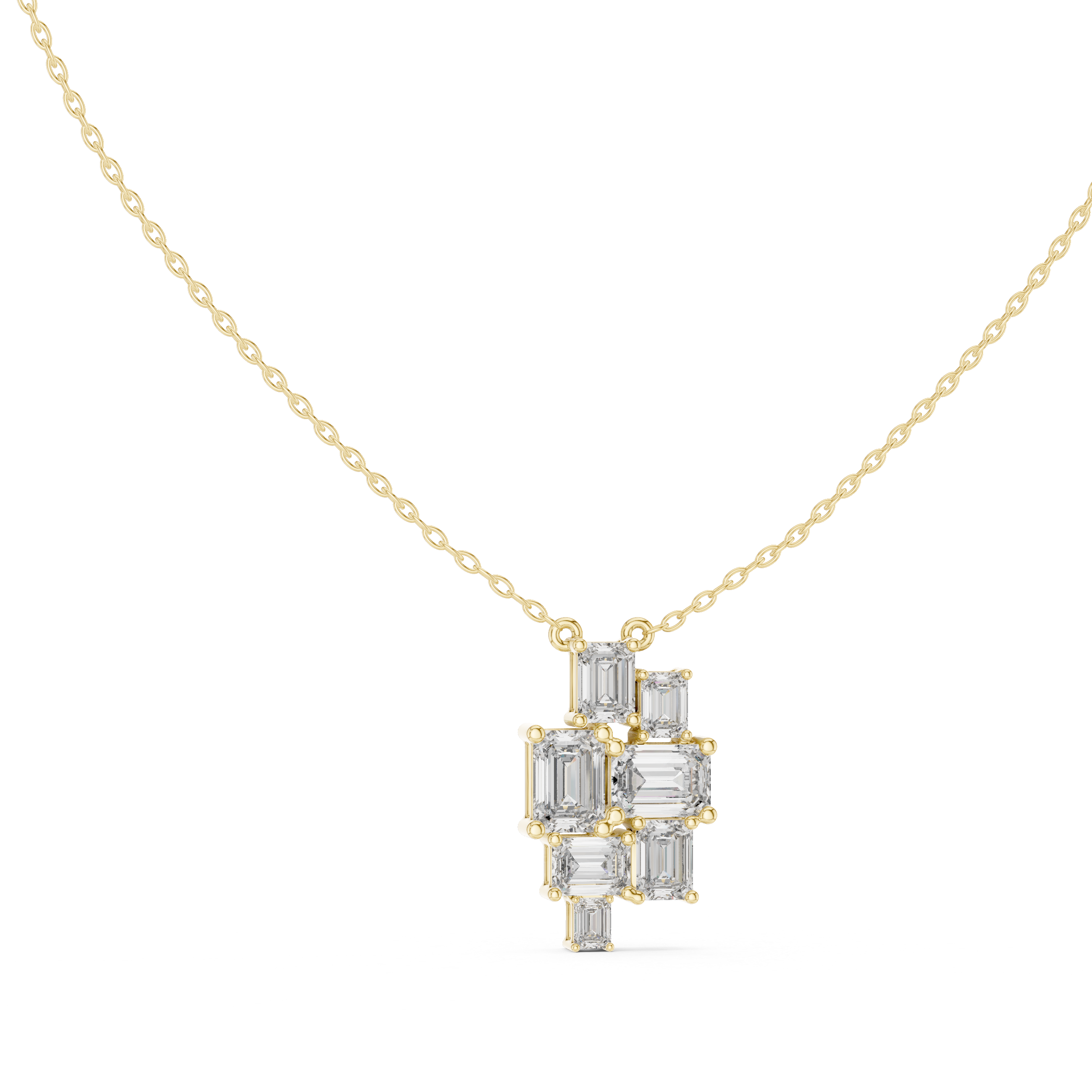 Emerald Cut Diamond Cluster Pendant Necklace
