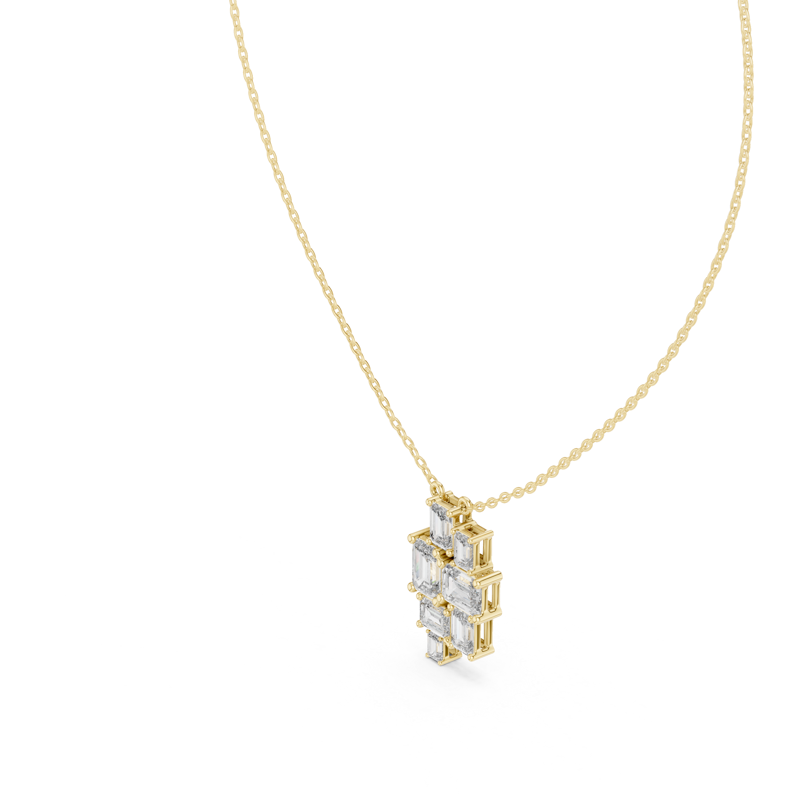 Emerald Cut Diamond Cluster Pendant Necklace