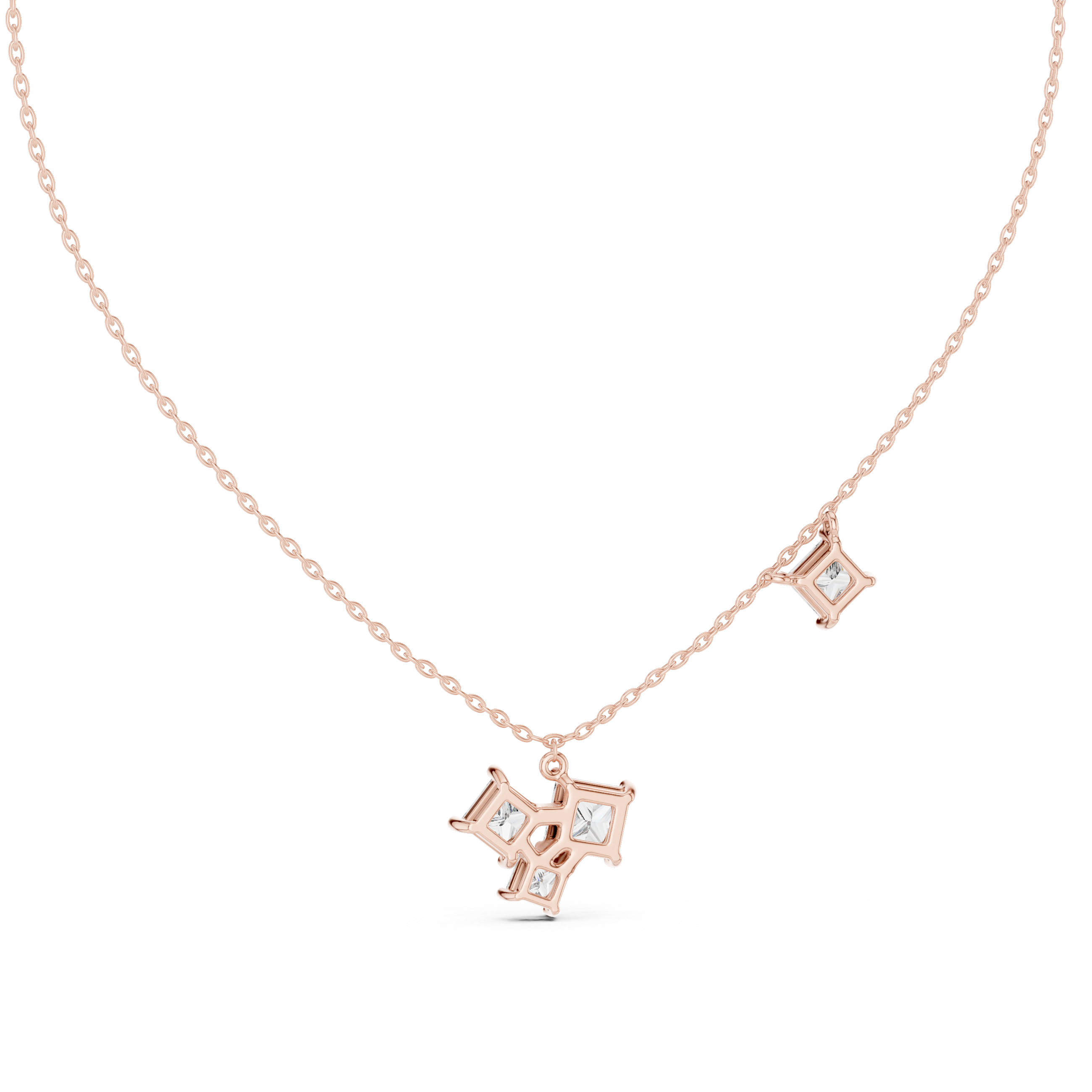 Princess Cut Diamond Cluster Pendant Necklace with Side Accent