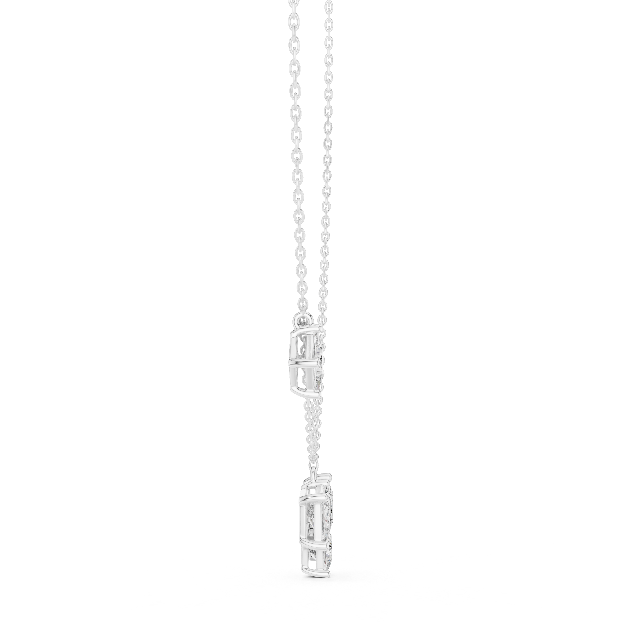 Princess Cut Diamond Cluster Pendant Necklace with Side Accent