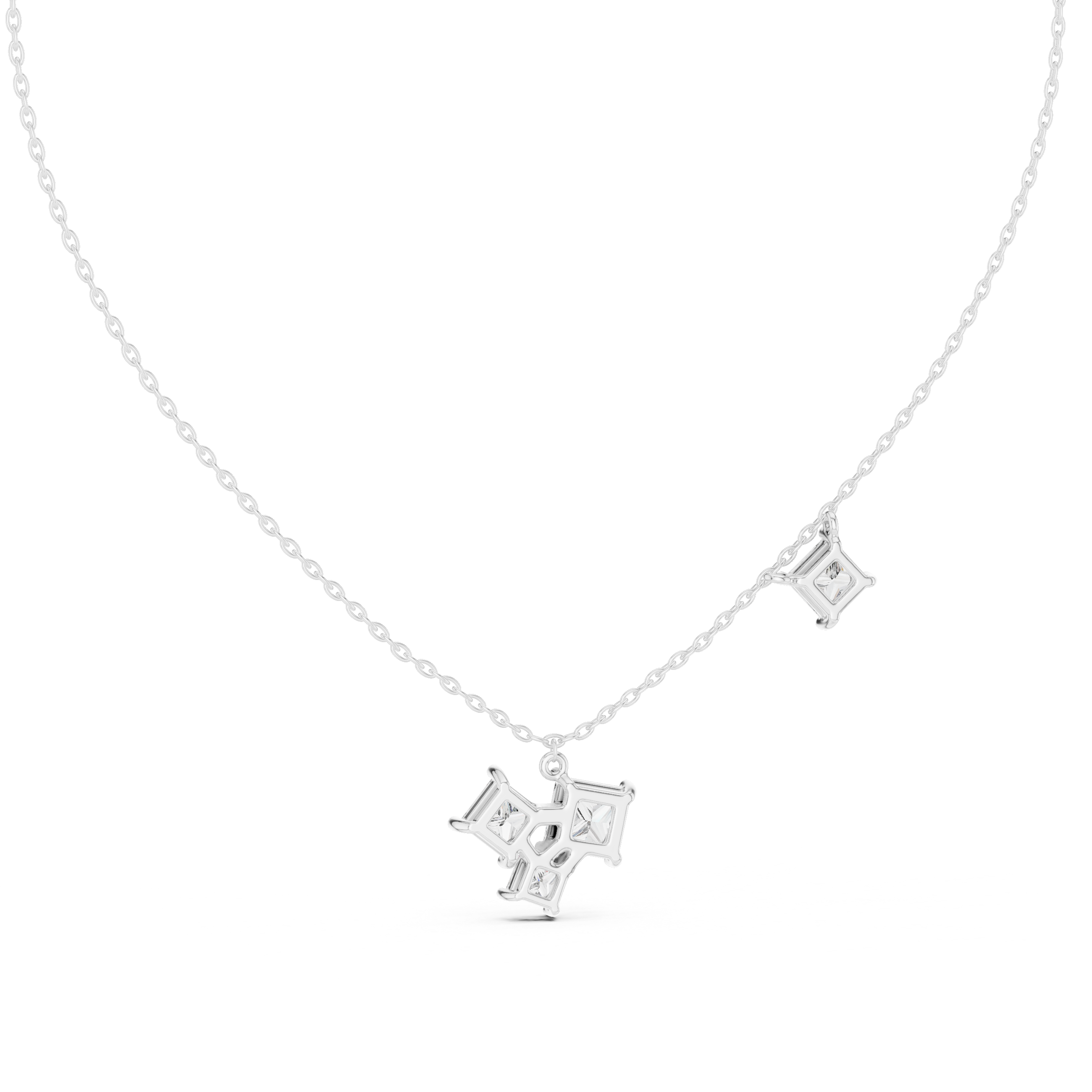Princess Cut Diamond Cluster Pendant Necklace with Side Accent